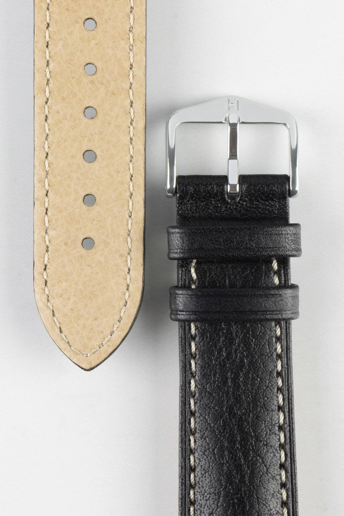 Hirsch BOSTON NQR Buffalo Calfskin Leather Watch Strap in BLACK - Image 3