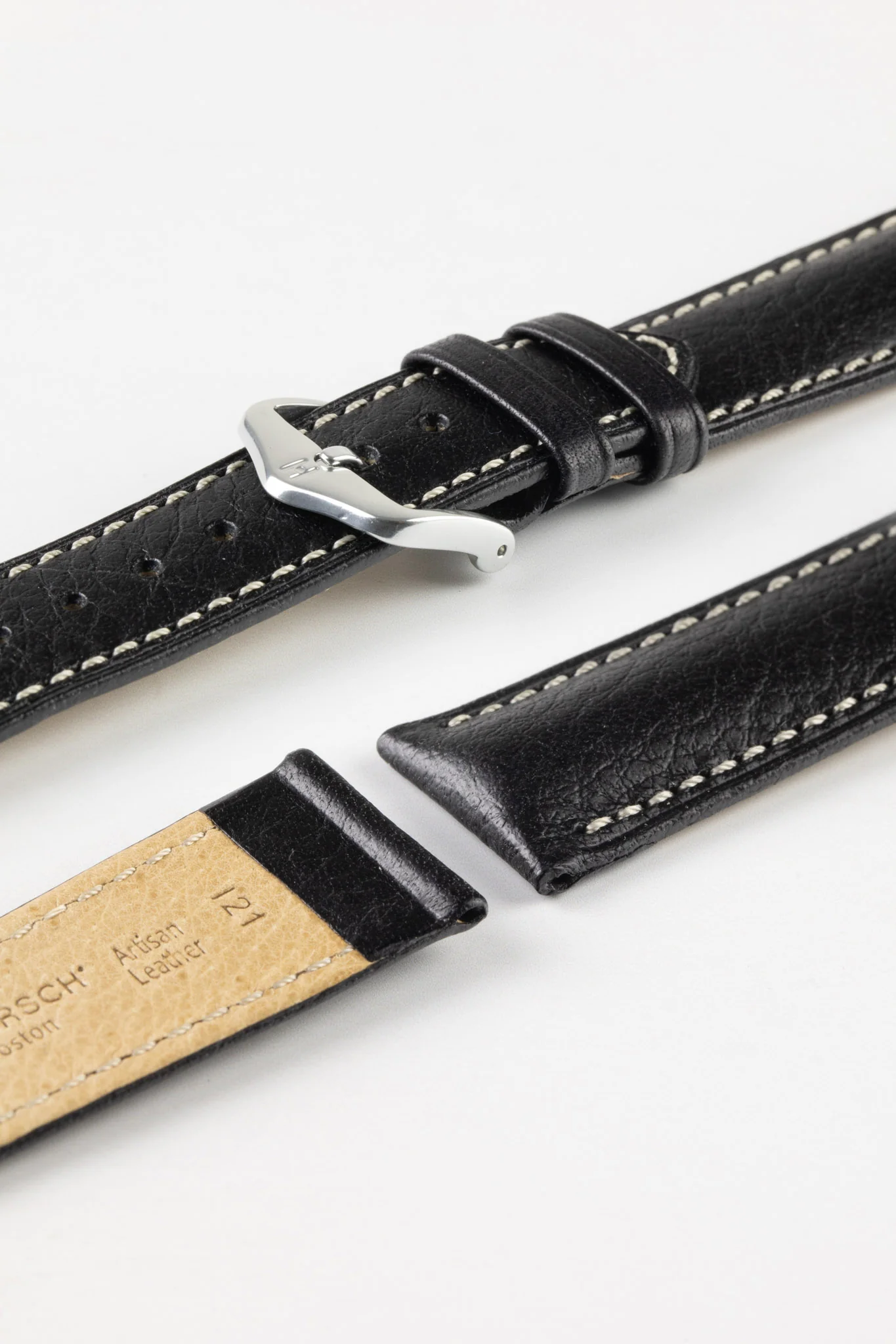 Hirsch BOSTON NQR Buffalo Calfskin Leather Watch Strap in BLACK - Image 7