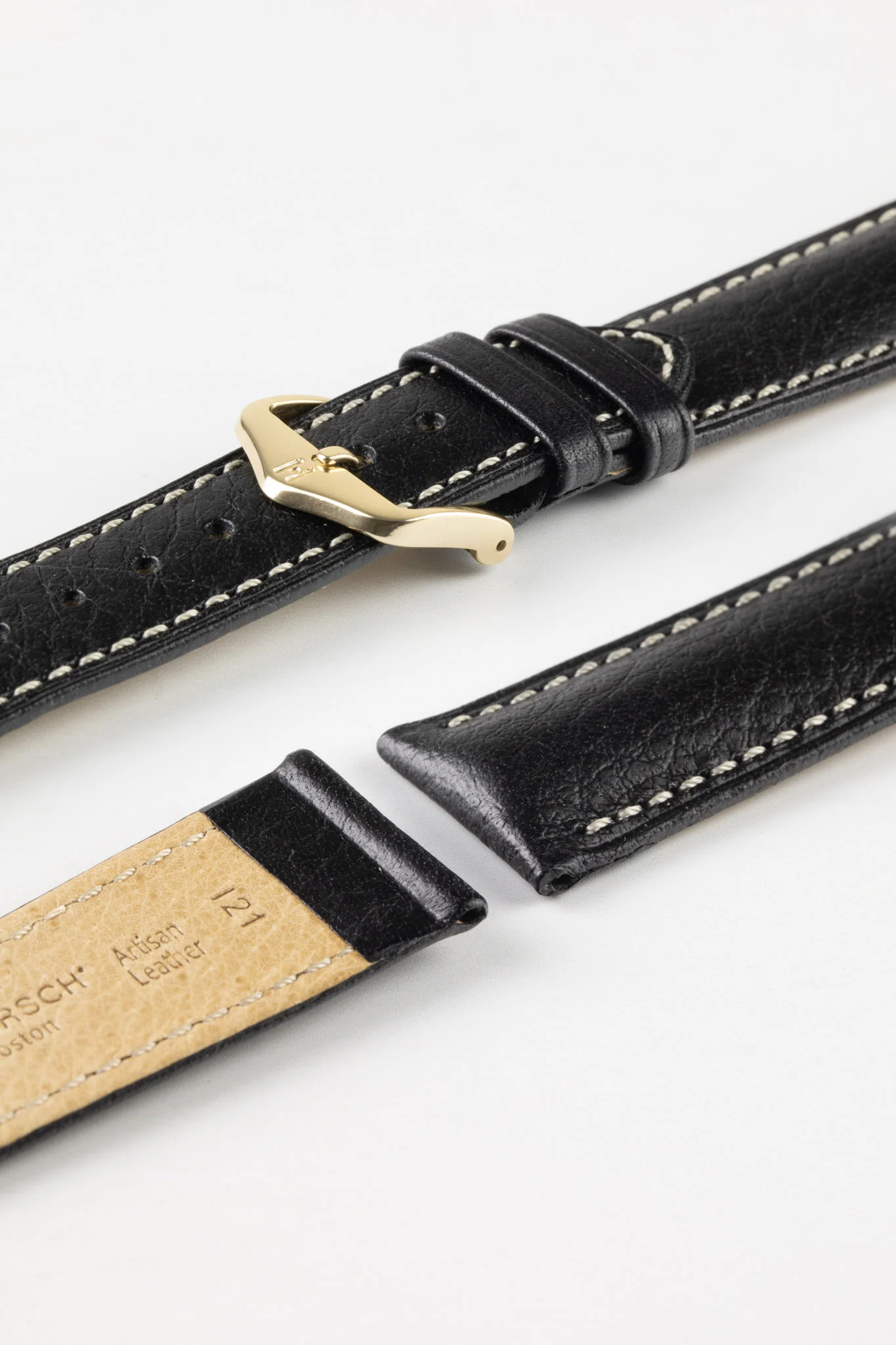 Hirsch BOSTON NQR Buffalo Calfskin Leather Watch Strap in BLACK - Image 8