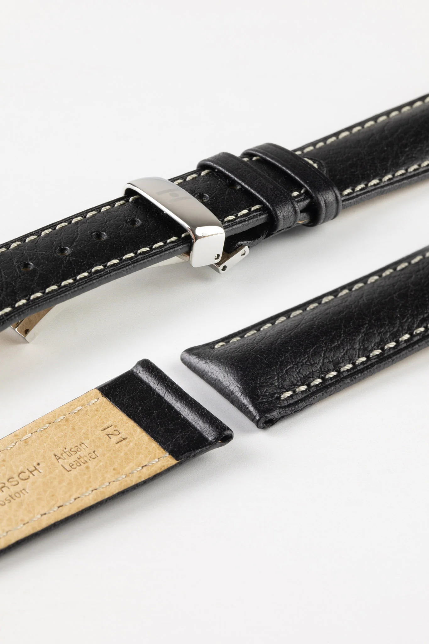 Hirsch BOSTON NQR Buffalo Calfskin Leather Watch Strap in BLACK - Image 9