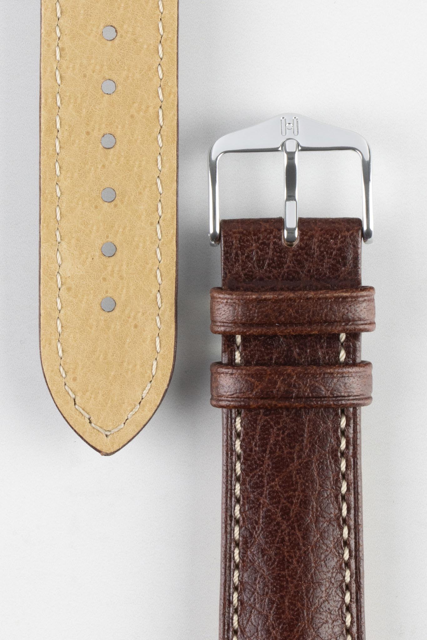 Hirsch BOSTON NQR Buffalo Calfskin Leather Watch Strap in BROWN - Image 3