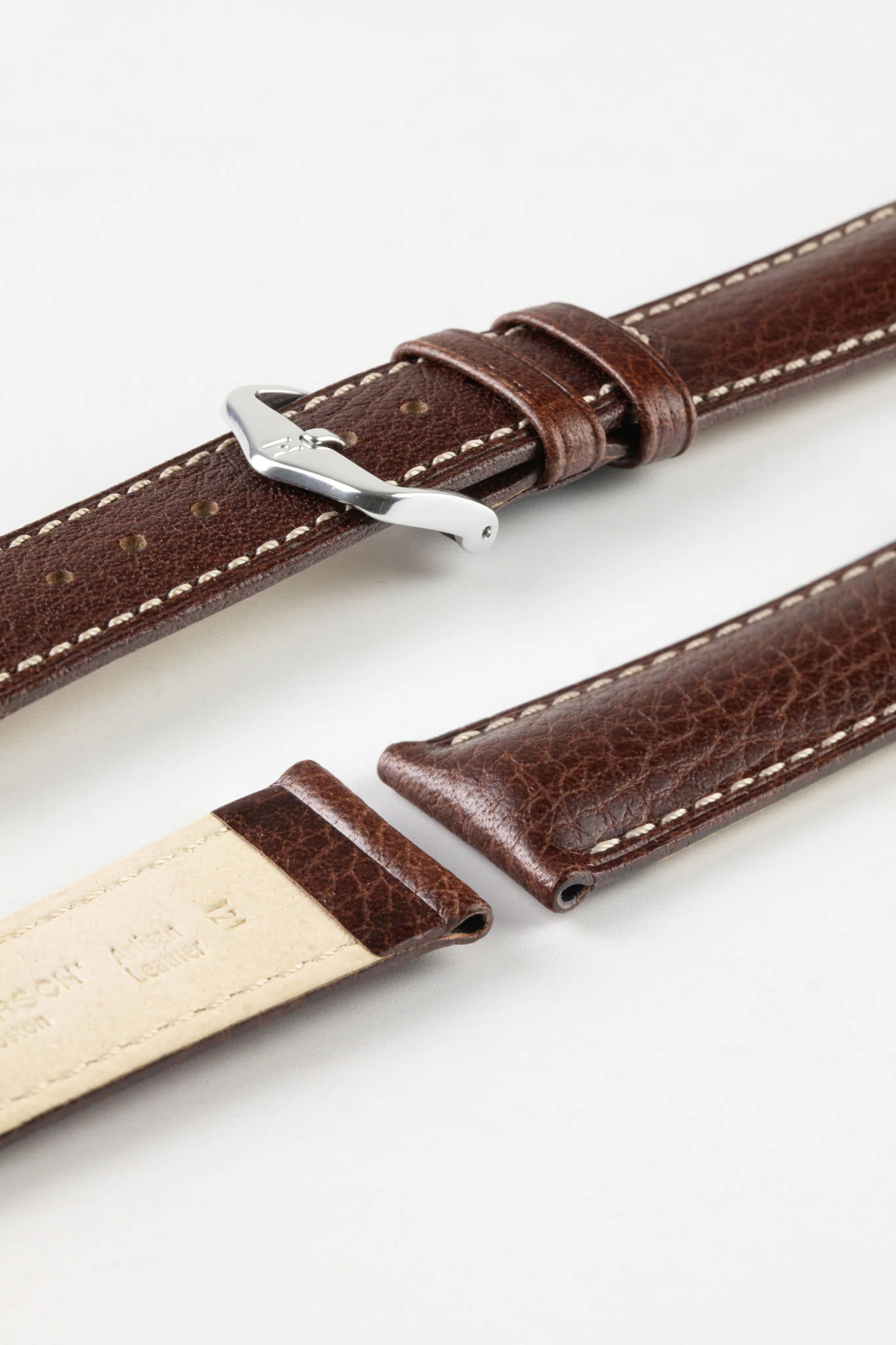Hirsch BOSTON NQR Buffalo Calfskin Leather Watch Strap in BROWN - Image 7