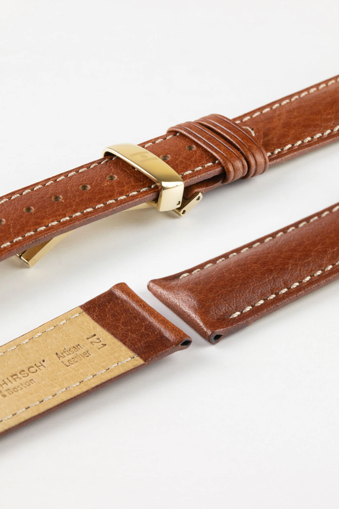 Hirsch BOSTON NQR Buffalo Calfskin Leather Watch Strap in GOLD BROWN - Image 10