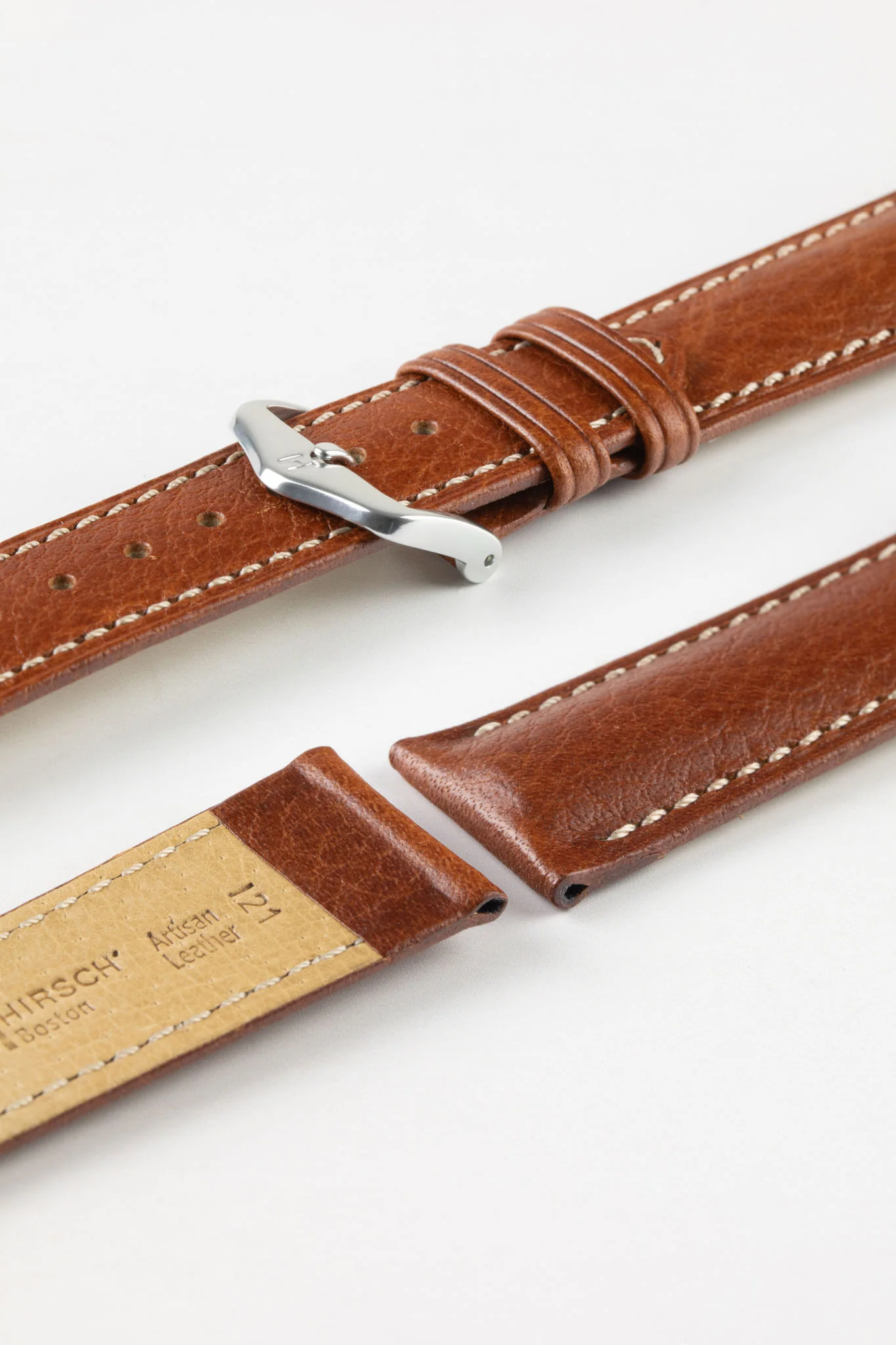 Hirsch BOSTON NQR Buffalo Calfskin Leather Watch Strap in GOLD BROWN - Image 7