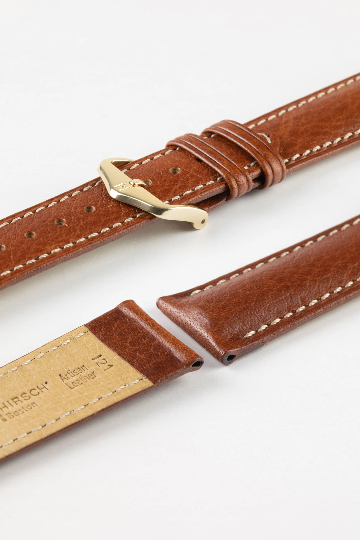 Hirsch BOSTON NQR Buffalo Calfskin Leather Watch Strap in GOLD BROWN - Image 8