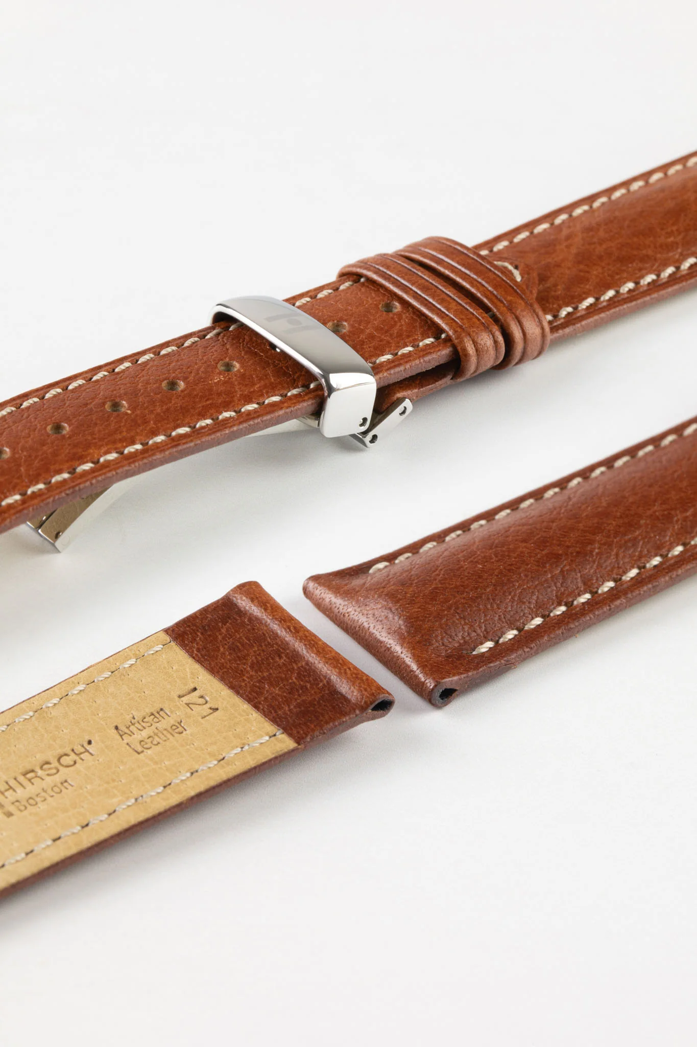 Hirsch BOSTON NQR Buffalo Calfskin Leather Watch Strap in GOLD BROWN - Image 9