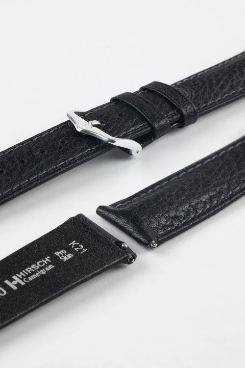 Hirsch CAMELGRAIN No Allergy Leather Watch Strap in BLACK - Image 7