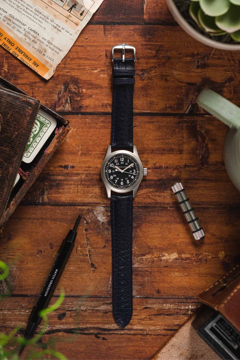 Hirsch CAMELGRAIN No Allergy Leather Watch Strap in BLUE - Image 6