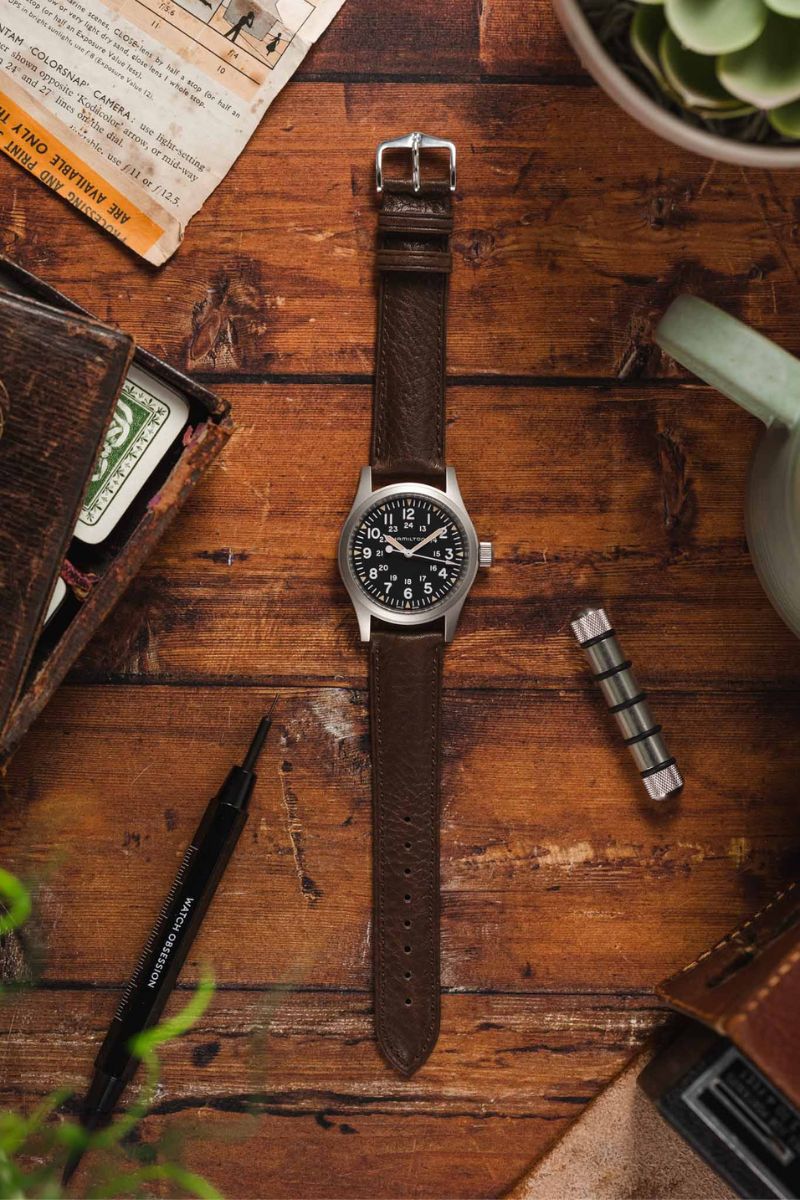 Hirsch CAMELGRAIN No Allergy Leather Watch Strap in BROWN - Image 6