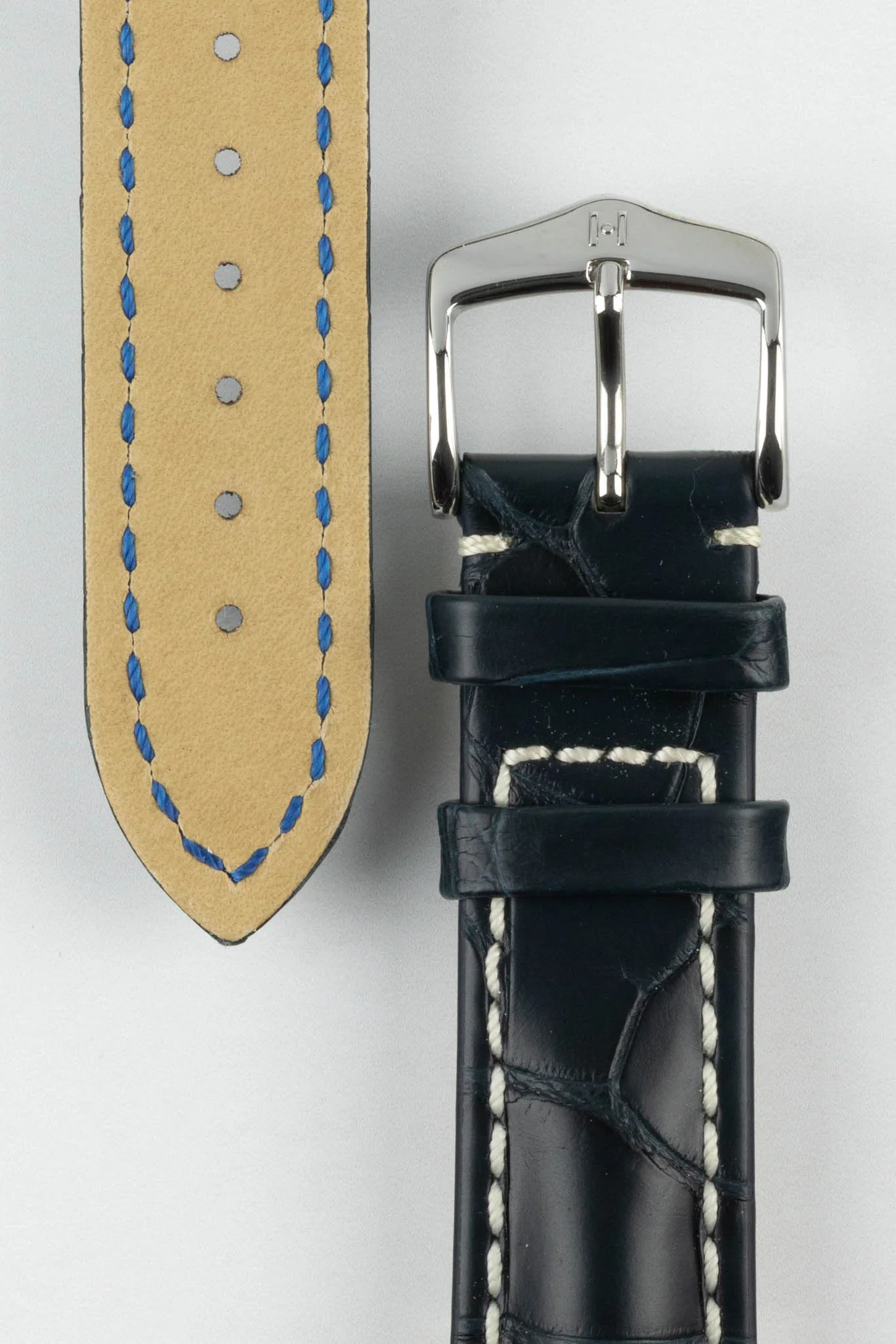 Hirsch CAPITANO Padded Alligator Leather Water-Resistant Watch Strap in BLUE - Image 3
