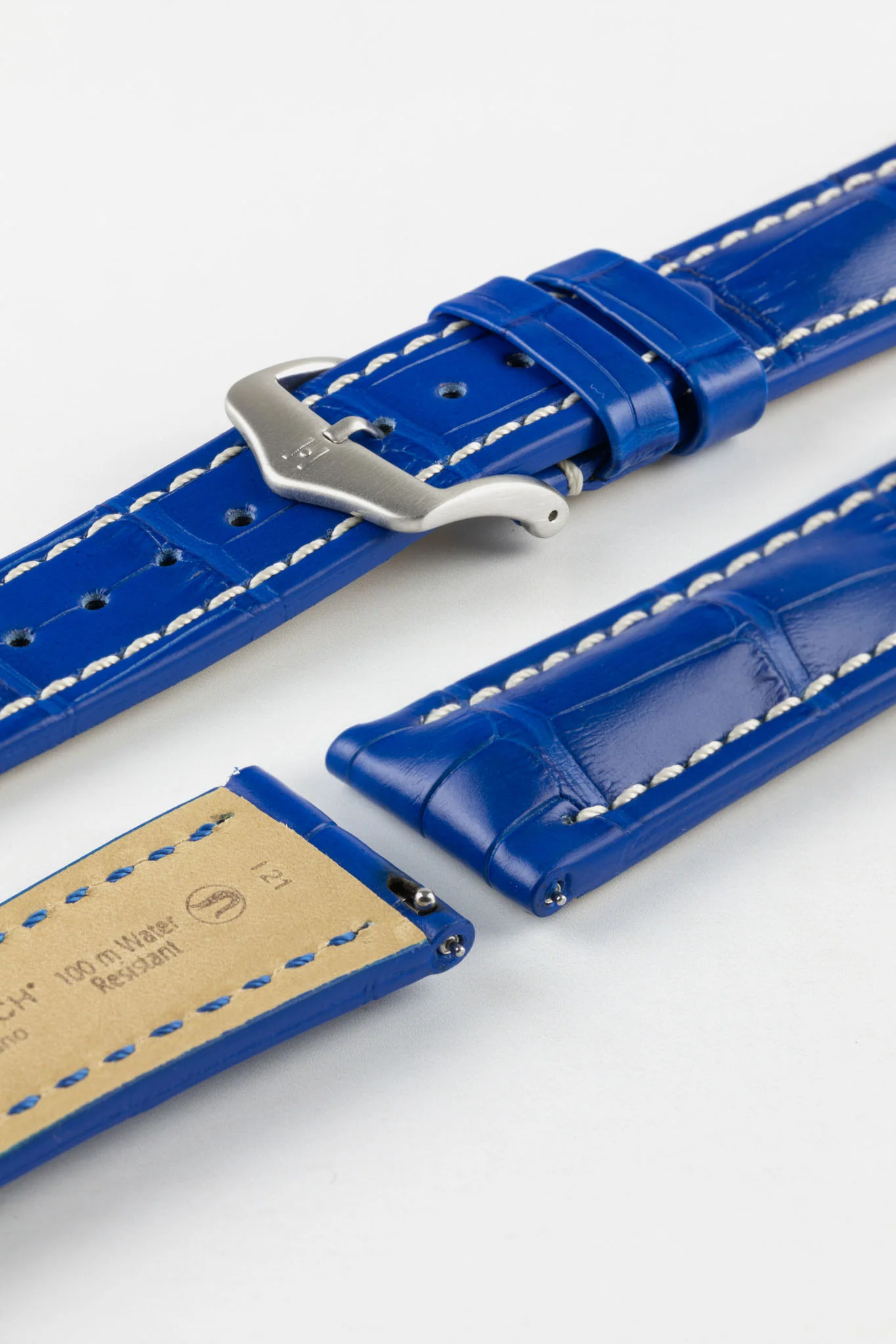 Hirsch CAPITANO Padded Alligator Leather Water-Resistant Watch Strap in ROYAL BLUE - Image 10