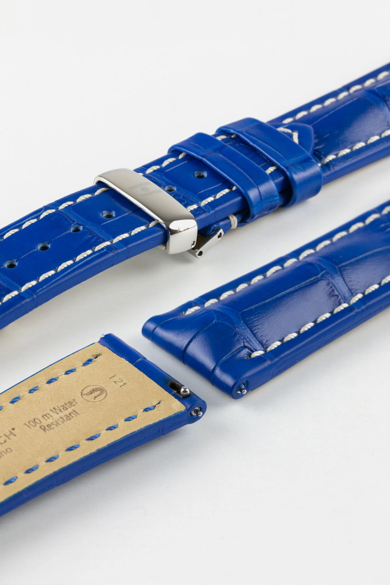 Hirsch CAPITANO Padded Alligator Leather Water-Resistant Watch Strap in ROYAL BLUE - Image 11