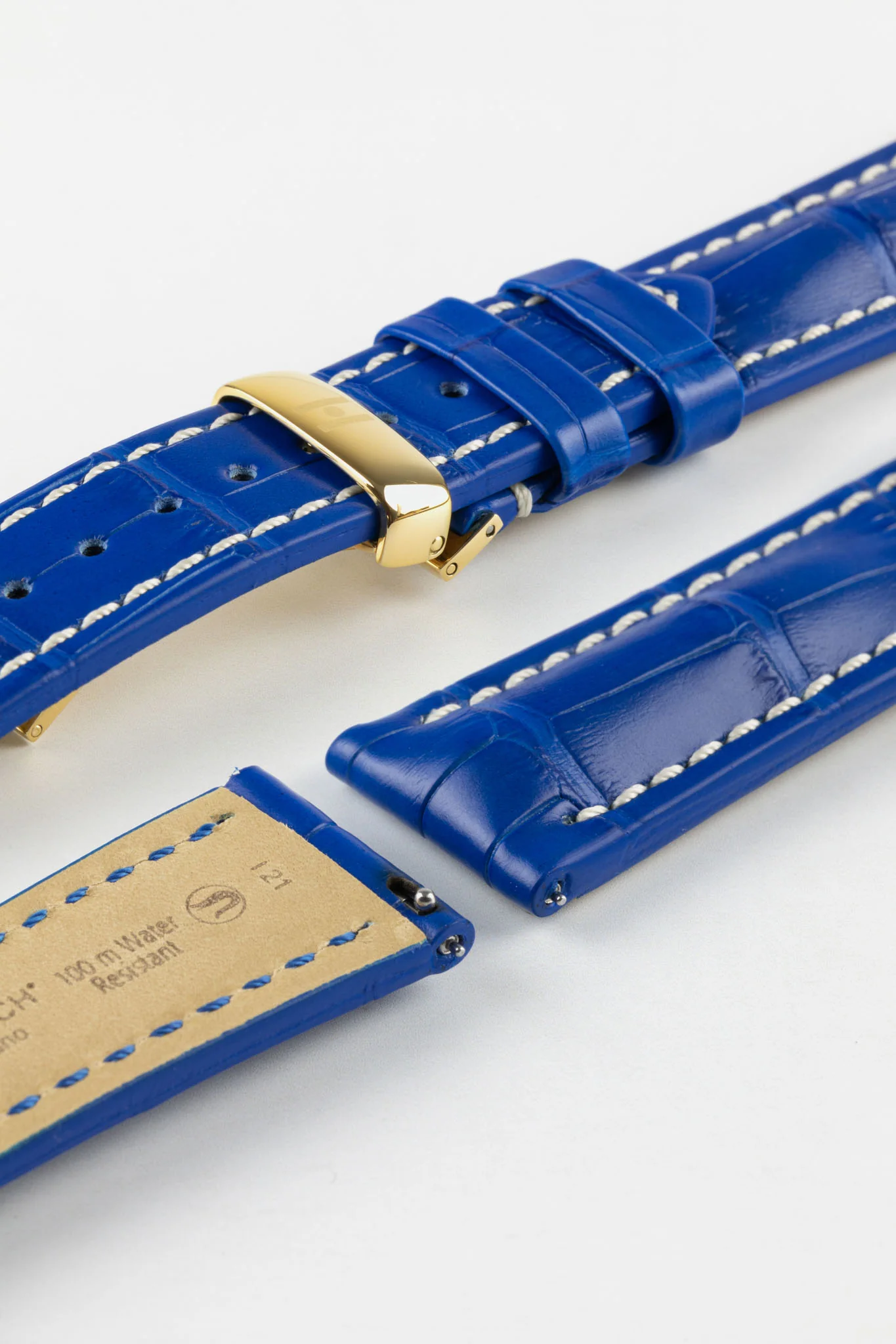 Hirsch CAPITANO Padded Alligator Leather Water-Resistant Watch Strap in ROYAL BLUE - Image 12