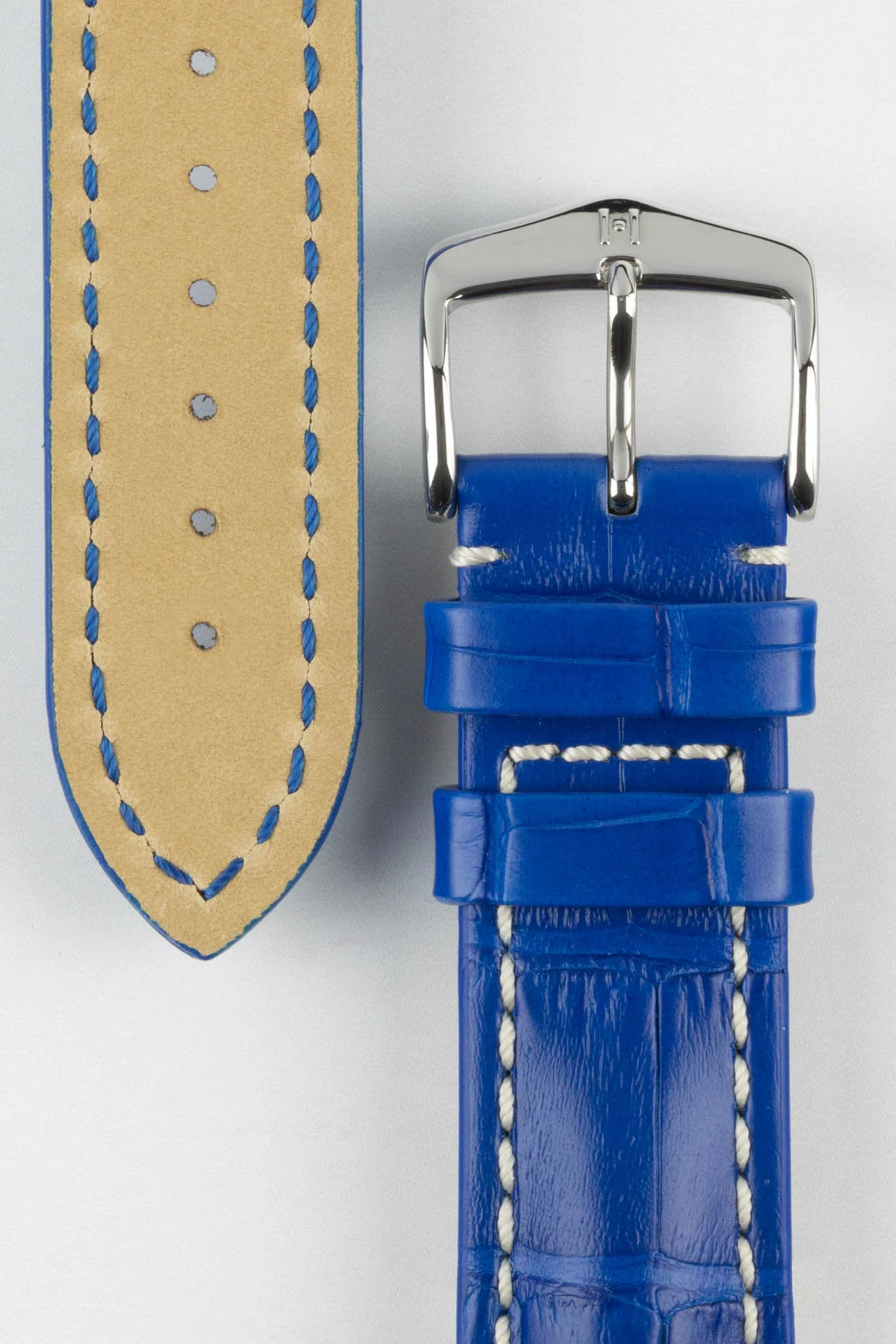Hirsch CAPITANO Padded Alligator Leather Water-Resistant Watch Strap in ROYAL BLUE - Image 3