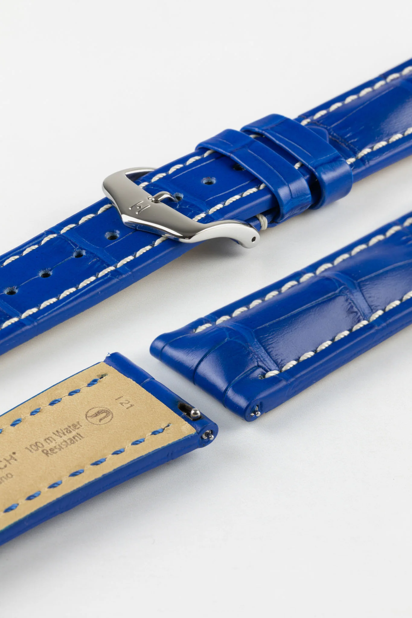 Hirsch CAPITANO Padded Alligator Leather Water-Resistant Watch Strap in ROYAL BLUE - Image 7