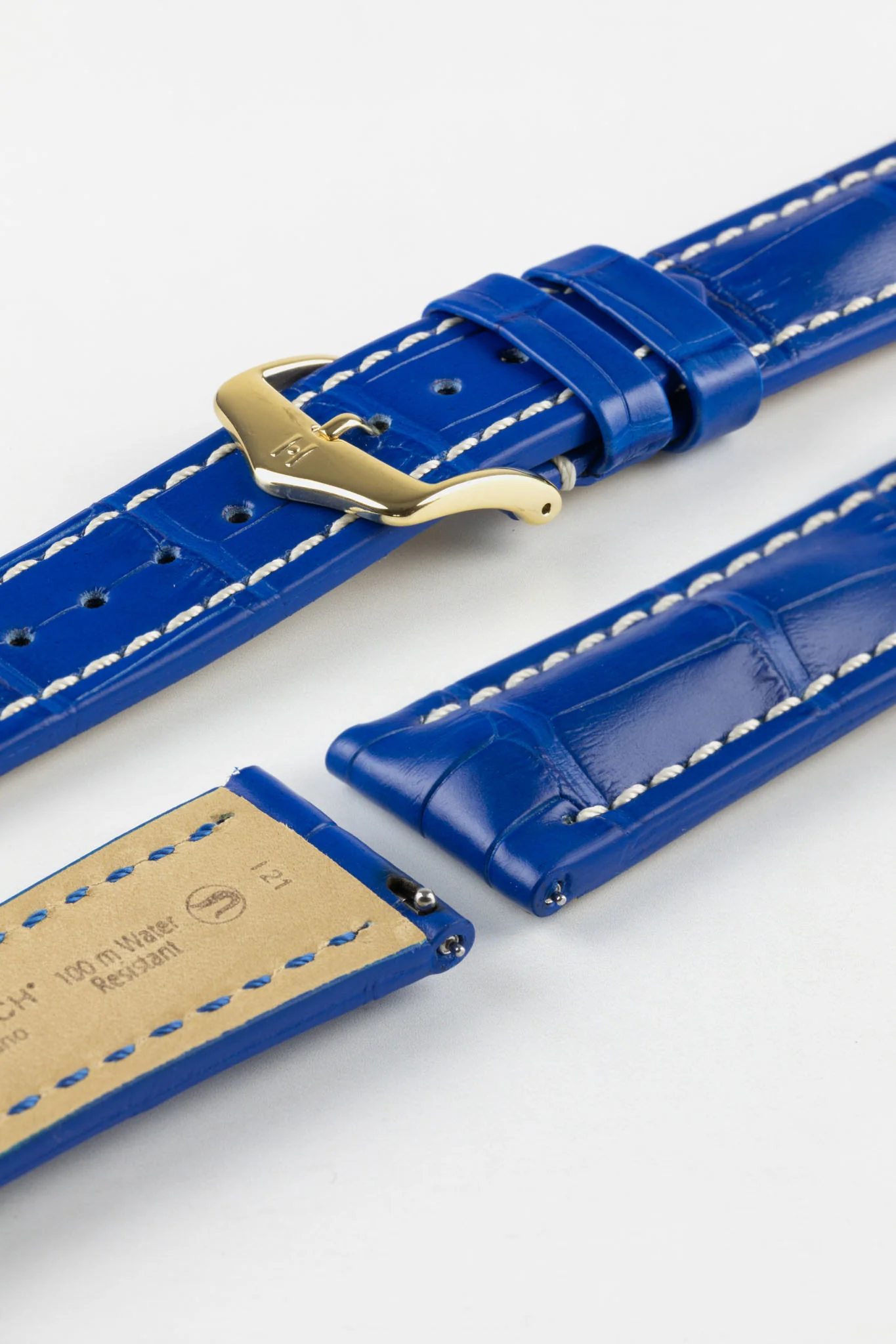 Hirsch CAPITANO Padded Alligator Leather Water-Resistant Watch Strap in ROYAL BLUE - Image 8