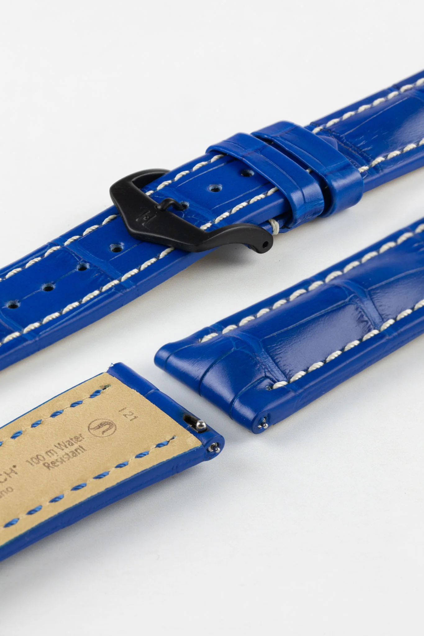 Hirsch CAPITANO Padded Alligator Leather Water-Resistant Watch Strap in ROYAL BLUE - Image 9