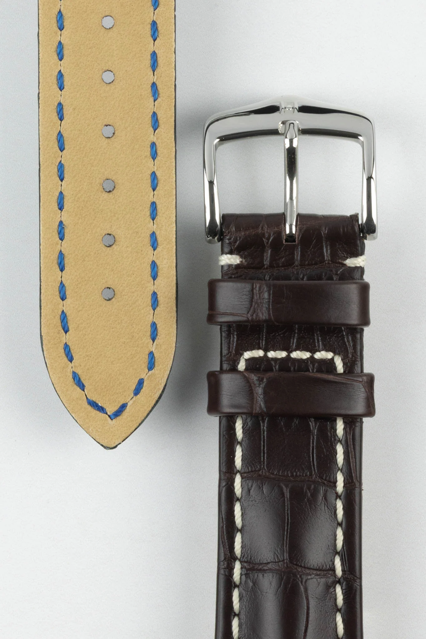 Hirsch CAPITANO Padded Alligator Leather Water-Resistant Watch Strap in BROWN - Image 3