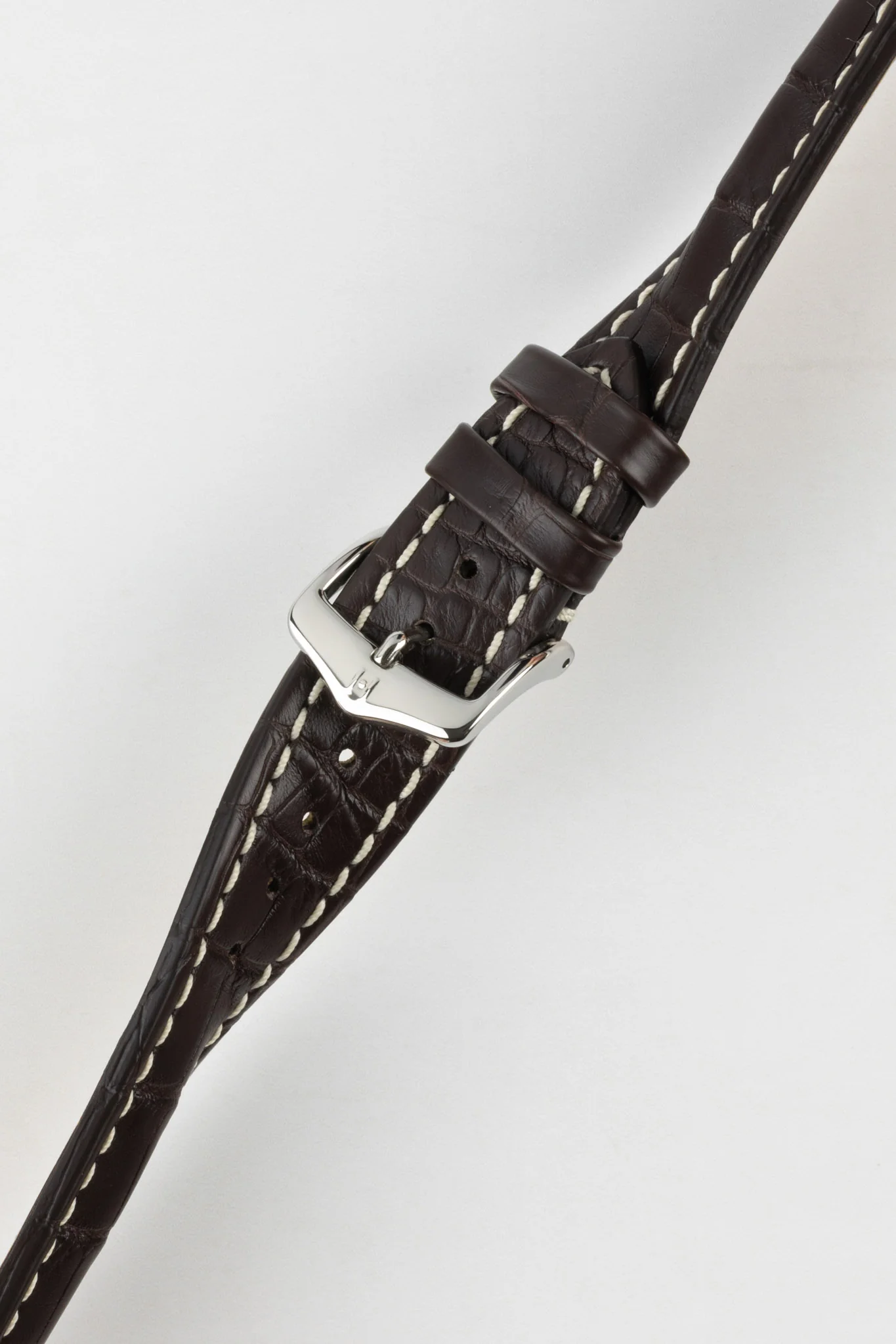 Hirsch CAPITANO Padded Alligator Leather Water-Resistant Watch Strap in BROWN - Image 5