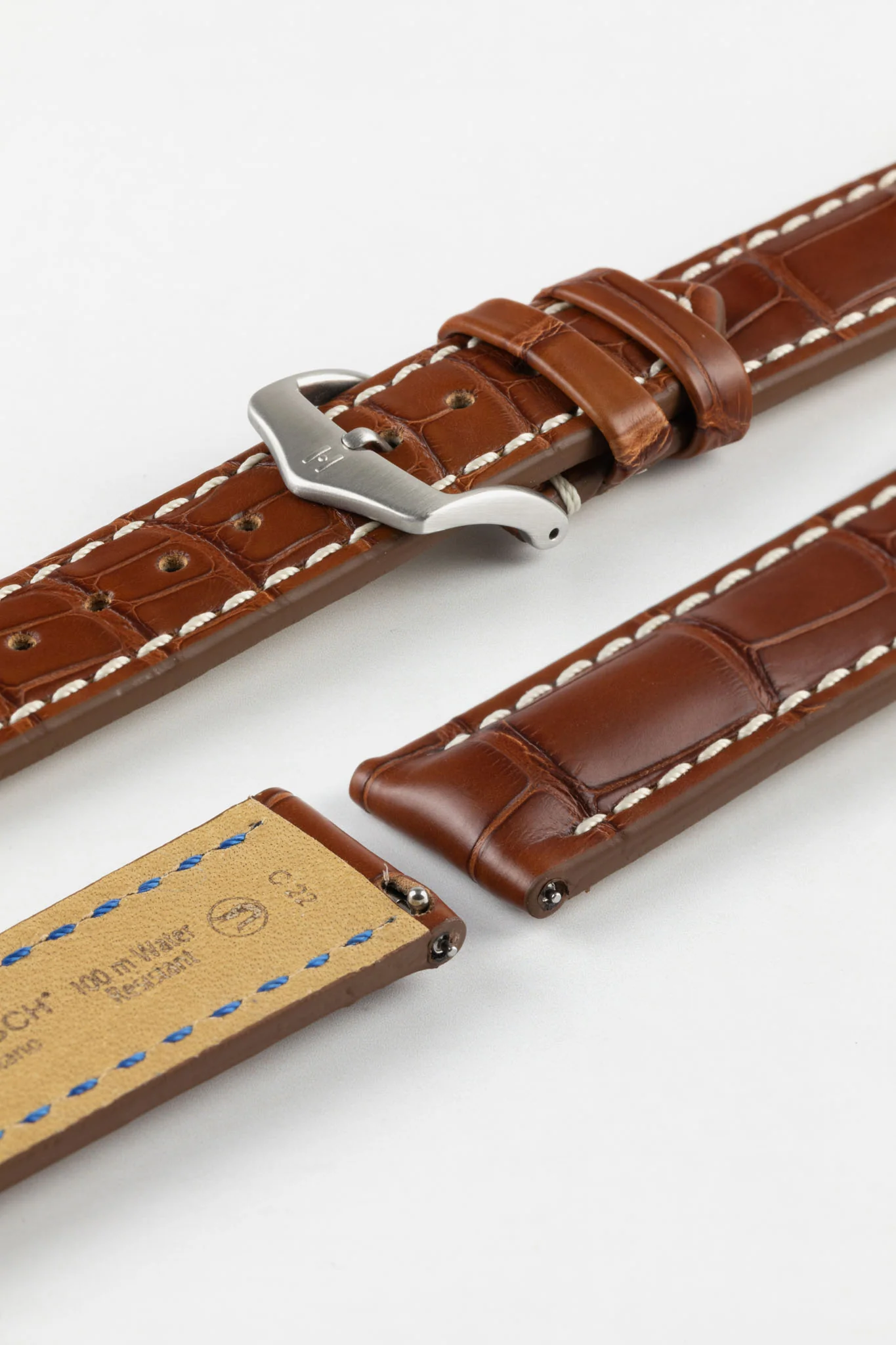 Hirsch CAPITANO Padded Alligator Water-Resistant Leather Watch Strap in GOLD BROWN - Image 10