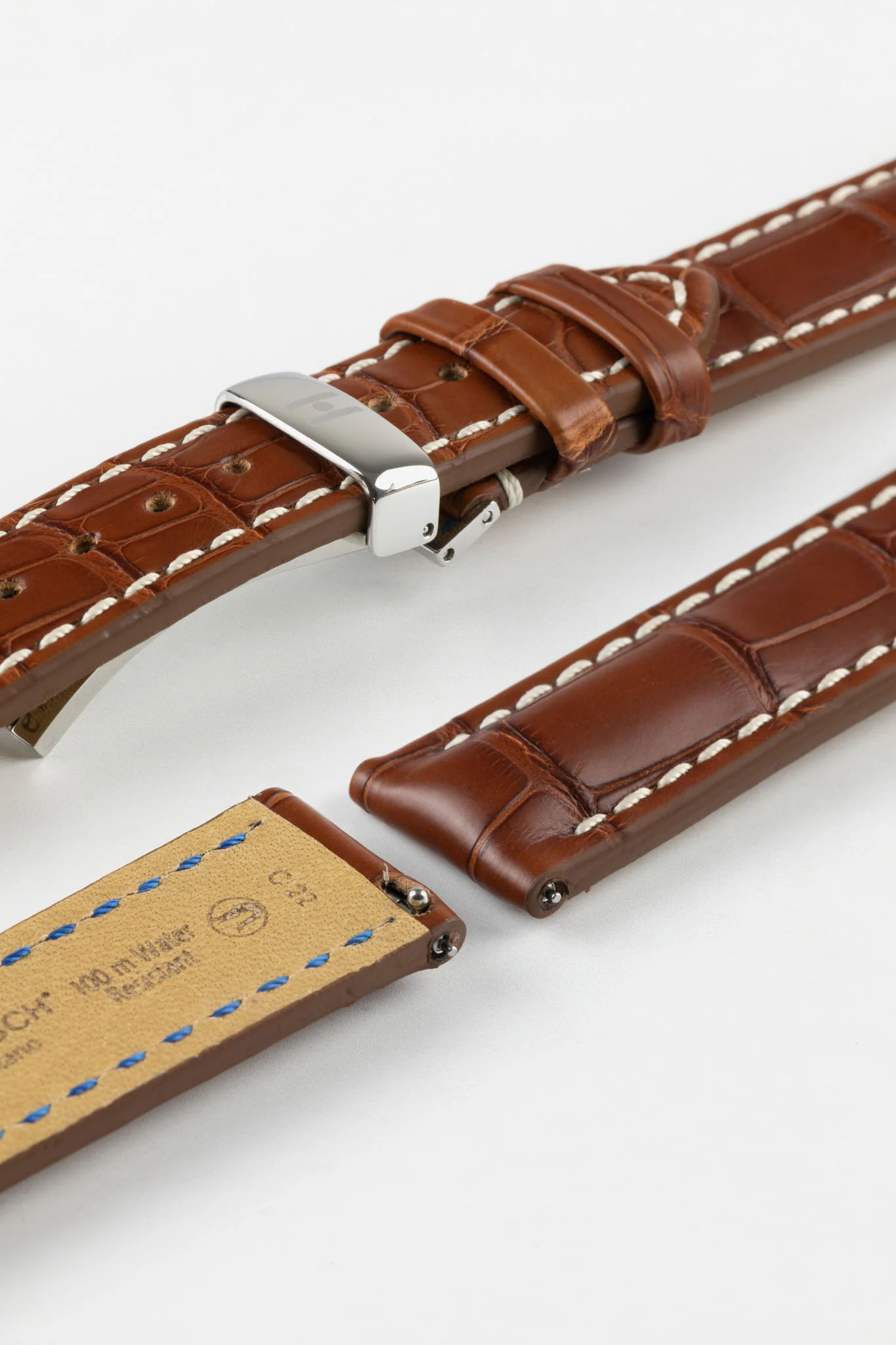 Hirsch CAPITANO Padded Alligator Water-Resistant Leather Watch Strap in GOLD BROWN - Image 11