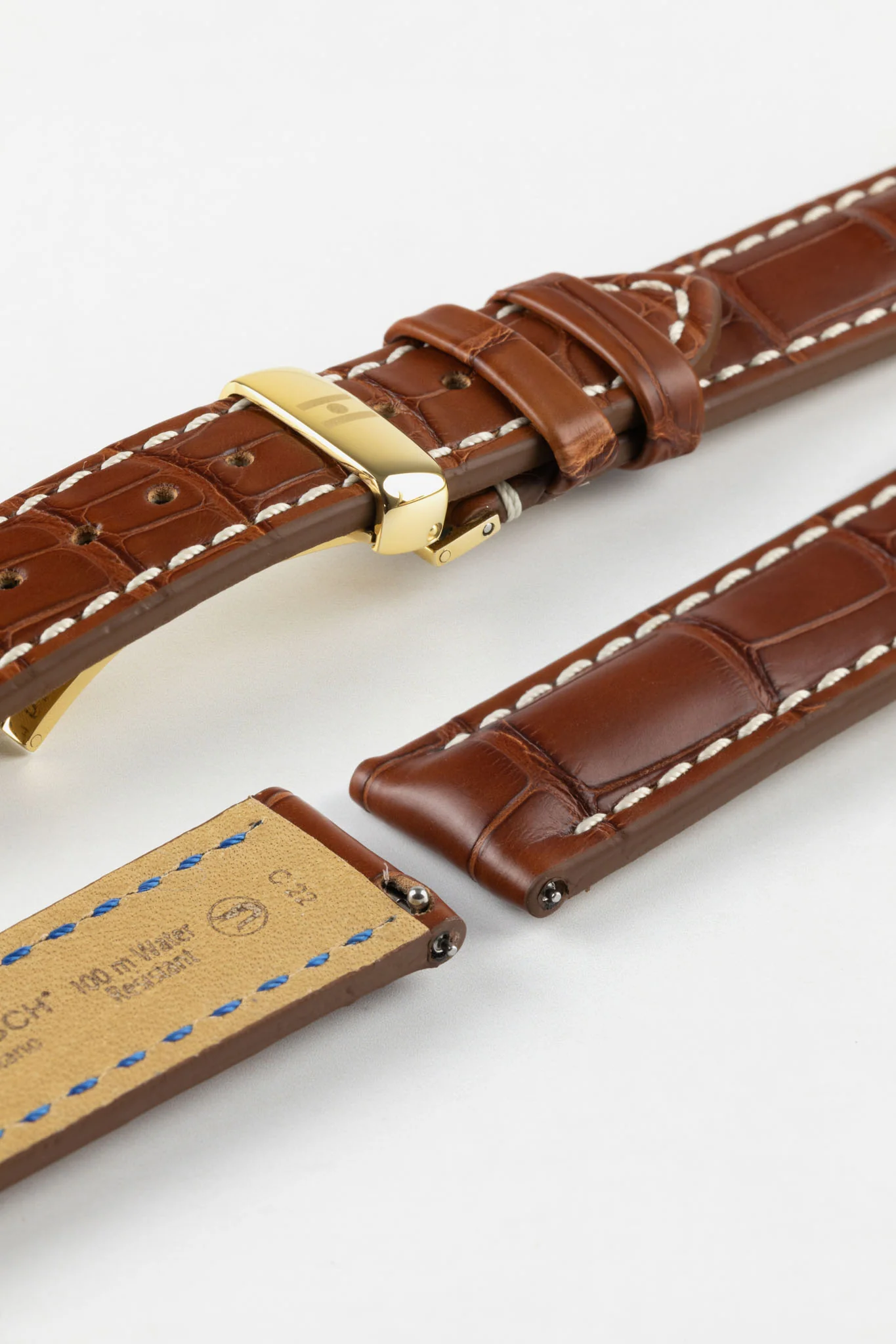 Hirsch CAPITANO Padded Alligator Water-Resistant Leather Watch Strap in GOLD BROWN - Image 12