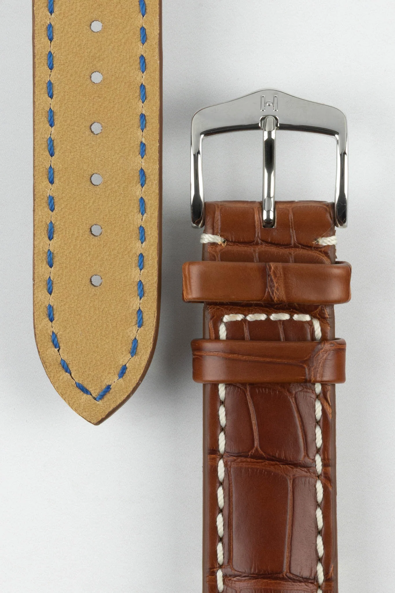 Hirsch CAPITANO Padded Alligator Water-Resistant Leather Watch Strap in GOLD BROWN - Image 3