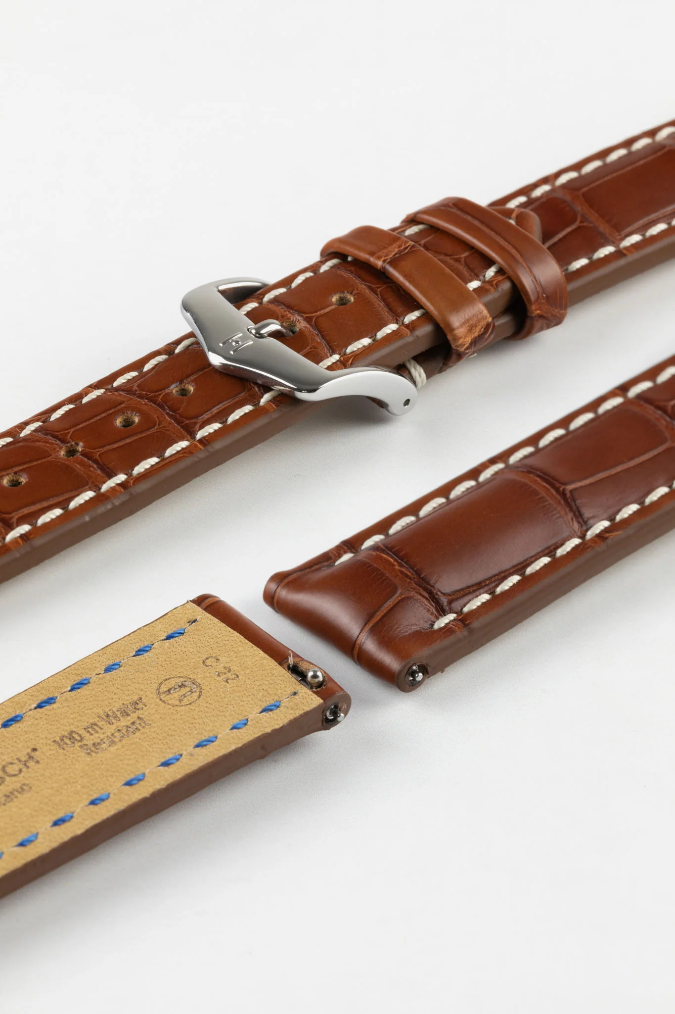 Hirsch CAPITANO Padded Alligator Water-Resistant Leather Watch Strap in GOLD BROWN - Image 7