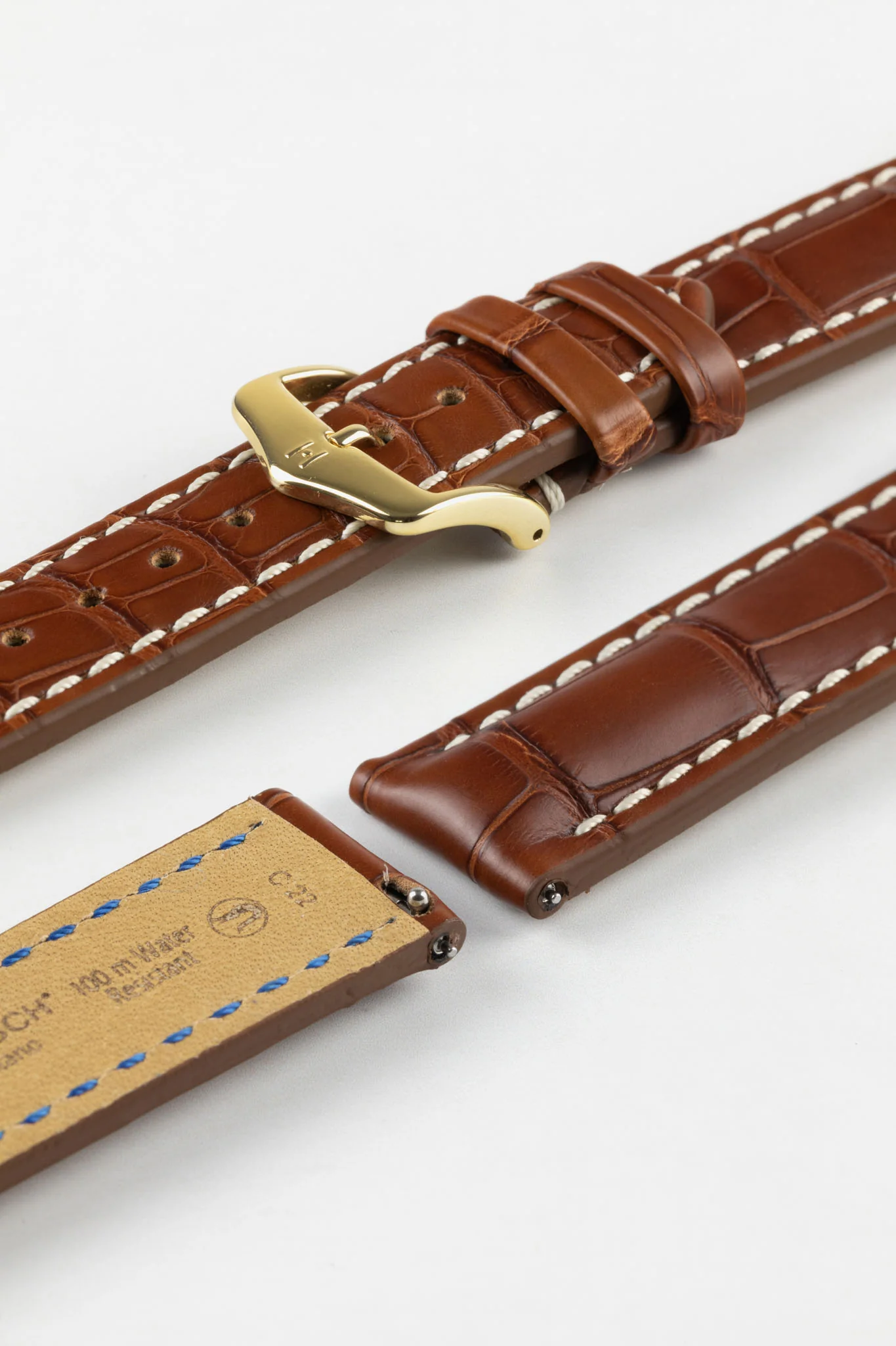 Hirsch CAPITANO Padded Alligator Water-Resistant Leather Watch Strap in GOLD BROWN - Image 8