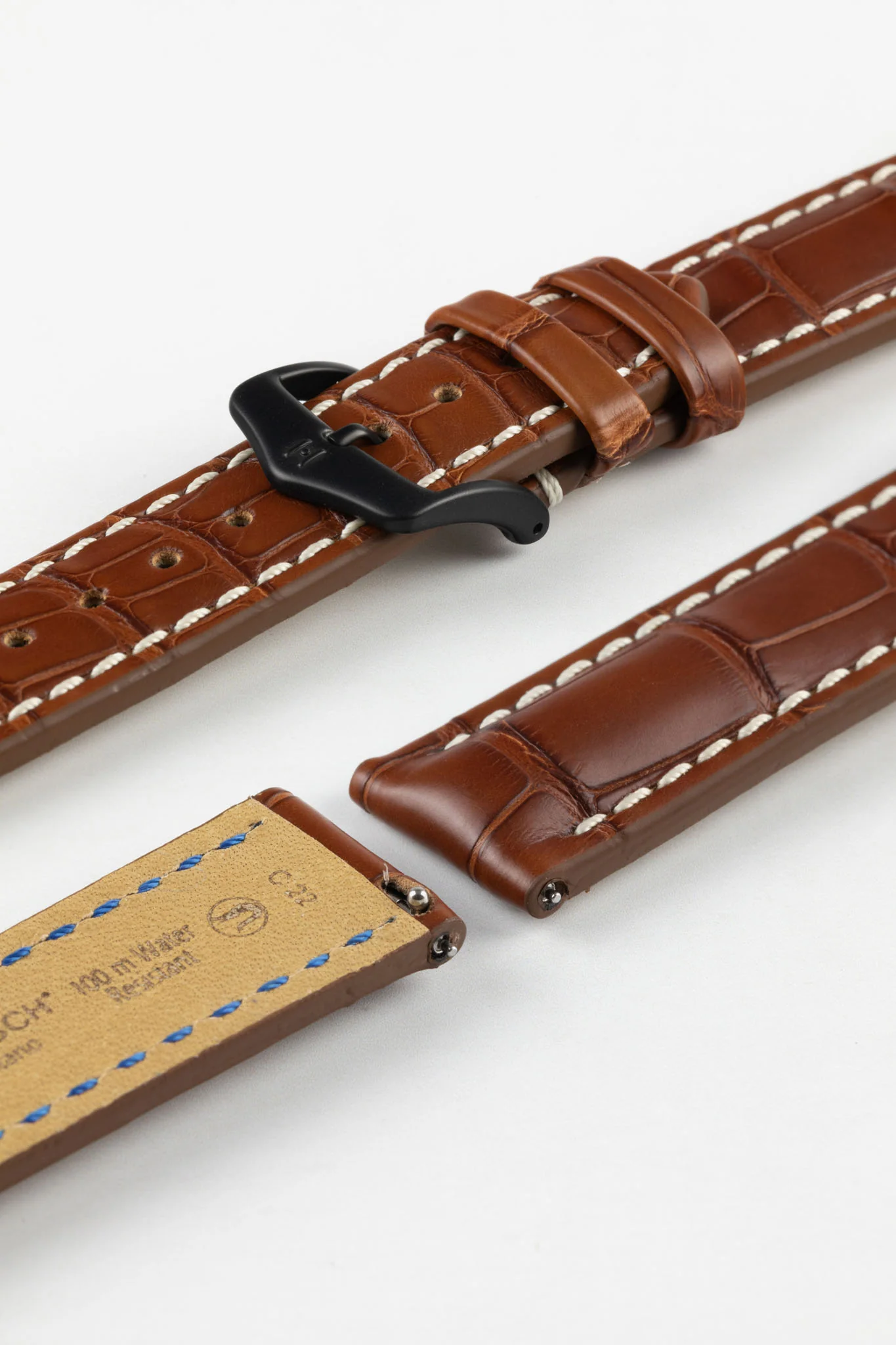 Hirsch CAPITANO Padded Alligator Water-Resistant Leather Watch Strap in GOLD BROWN - Image 9