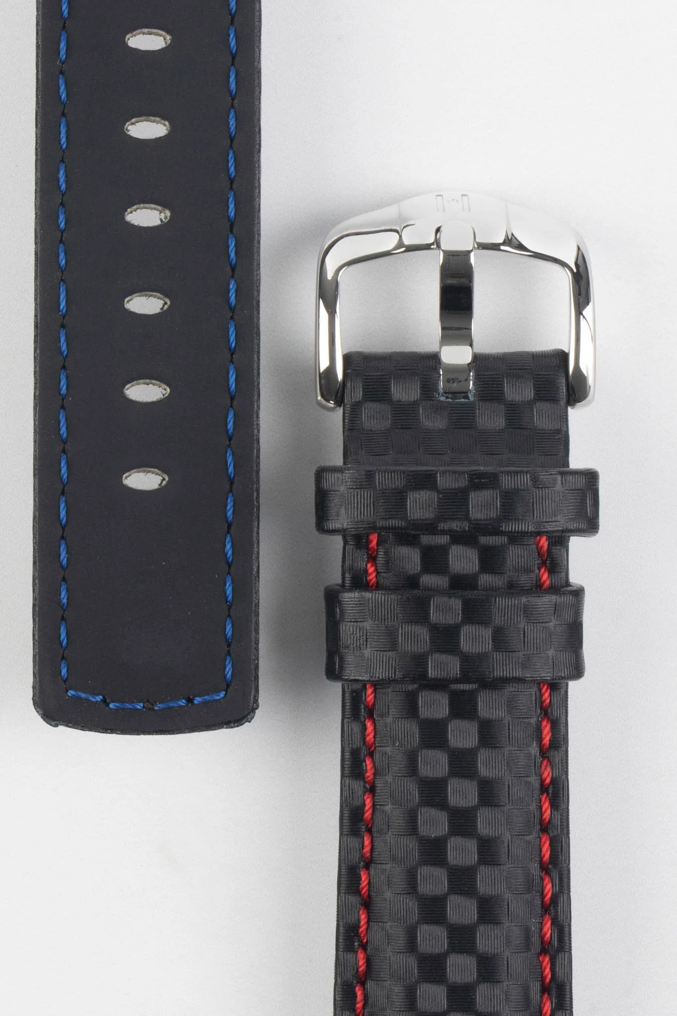 Hirsch CARBON Embossed Water-Resistant Leather Watch Strap in BLACK/RED - Image 3