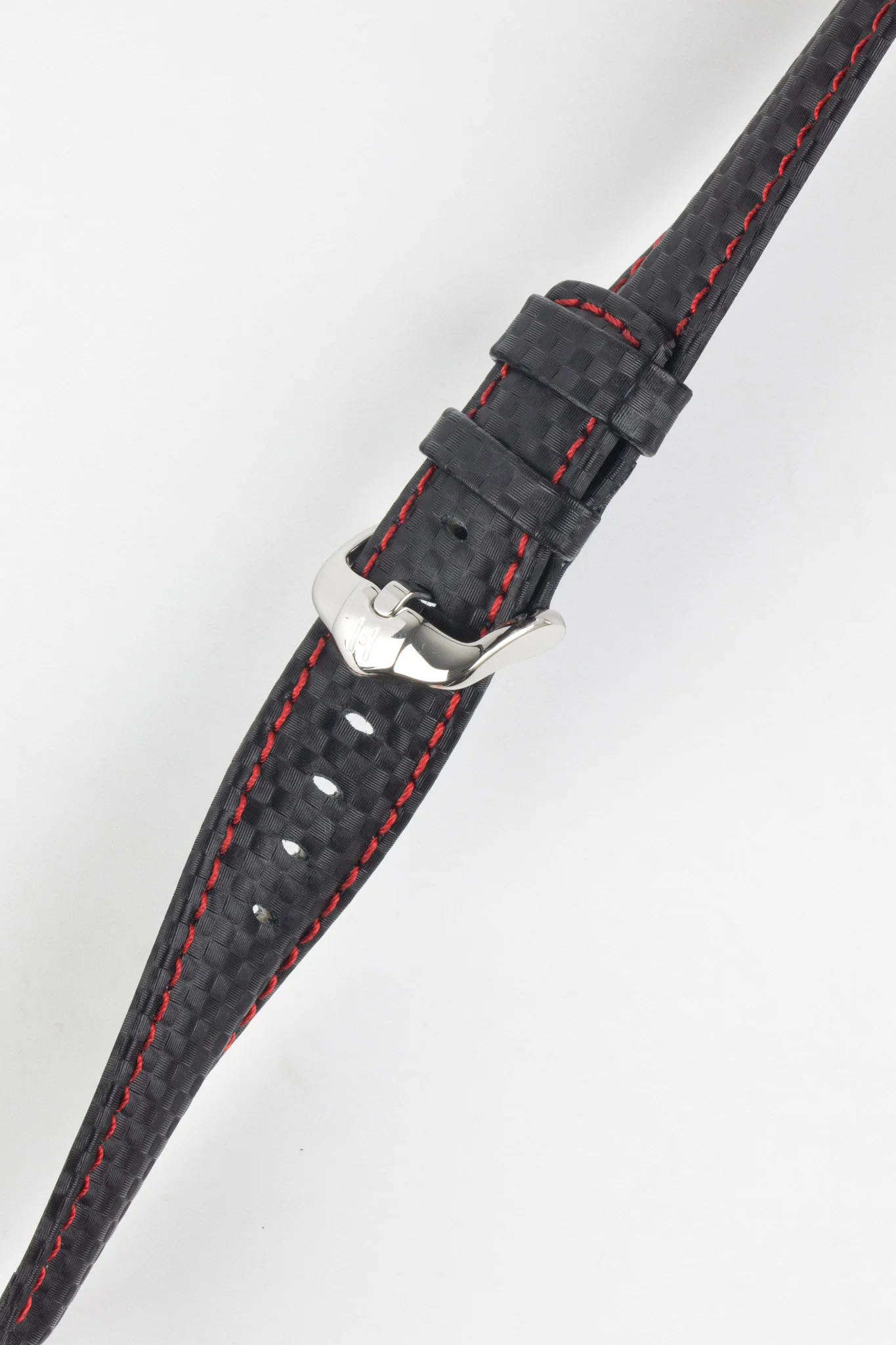 Hirsch CARBON Embossed Water-Resistant Leather Watch Strap in BLACK/RED - Image 5