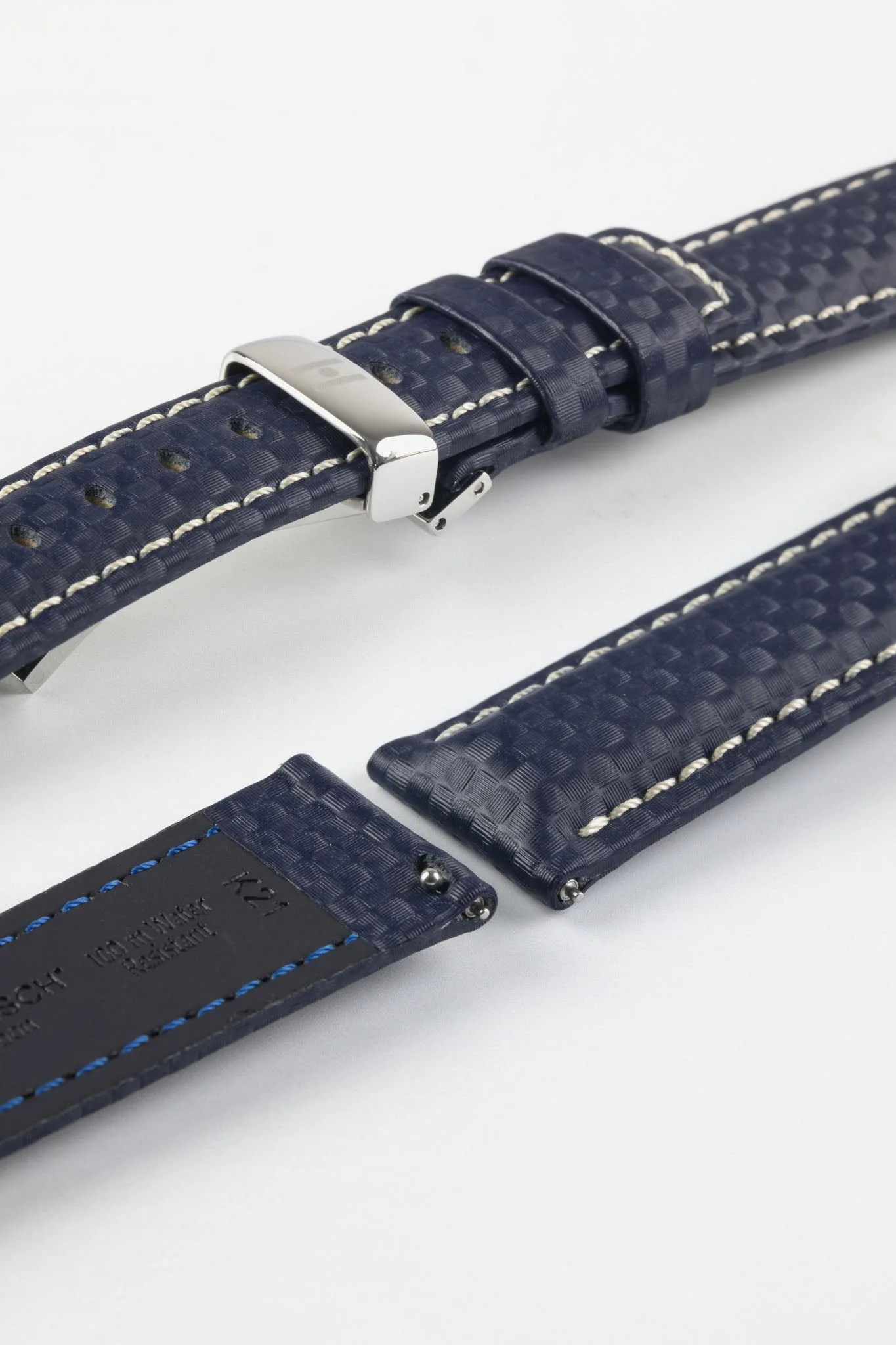 Hirsch CARBON Embossed Water-Resistant Leather Watch Strap in BLUE - Image 10