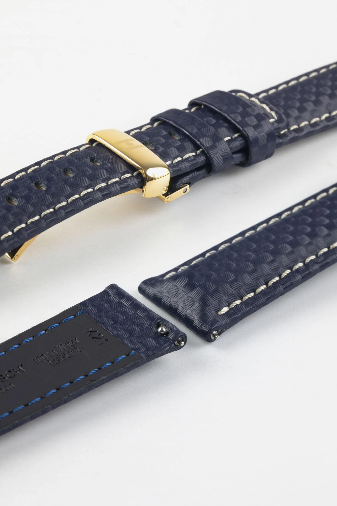 Hirsch CARBON Embossed Water-Resistant Leather Watch Strap in BLUE - Image 11