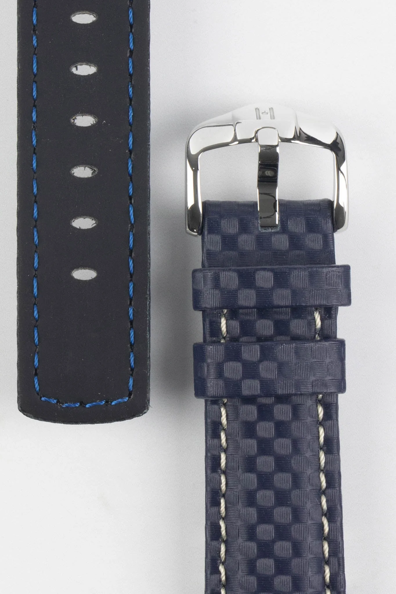 Hirsch CARBON Embossed Water-Resistant Leather Watch Strap in BLUE - Image 3