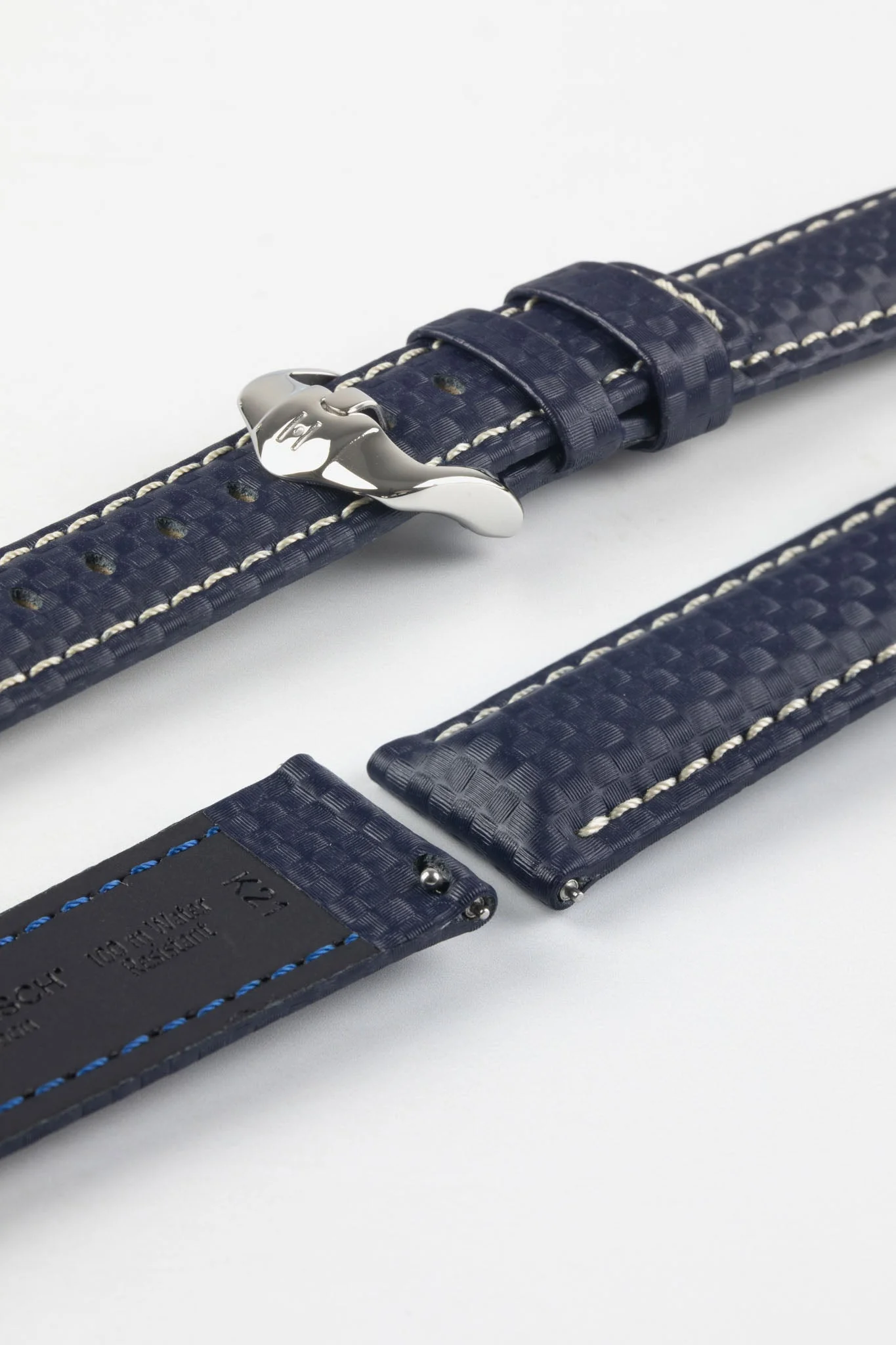 Hirsch CARBON Embossed Water-Resistant Leather Watch Strap in BLUE - Image 7