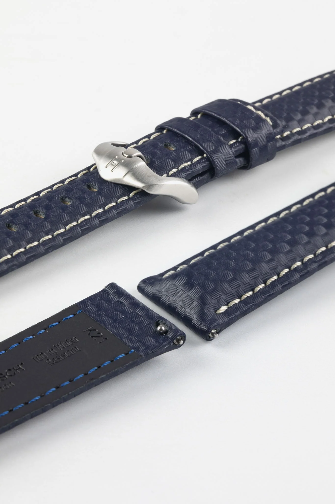 Hirsch CARBON Embossed Water-Resistant Leather Watch Strap in BLUE - Image 8