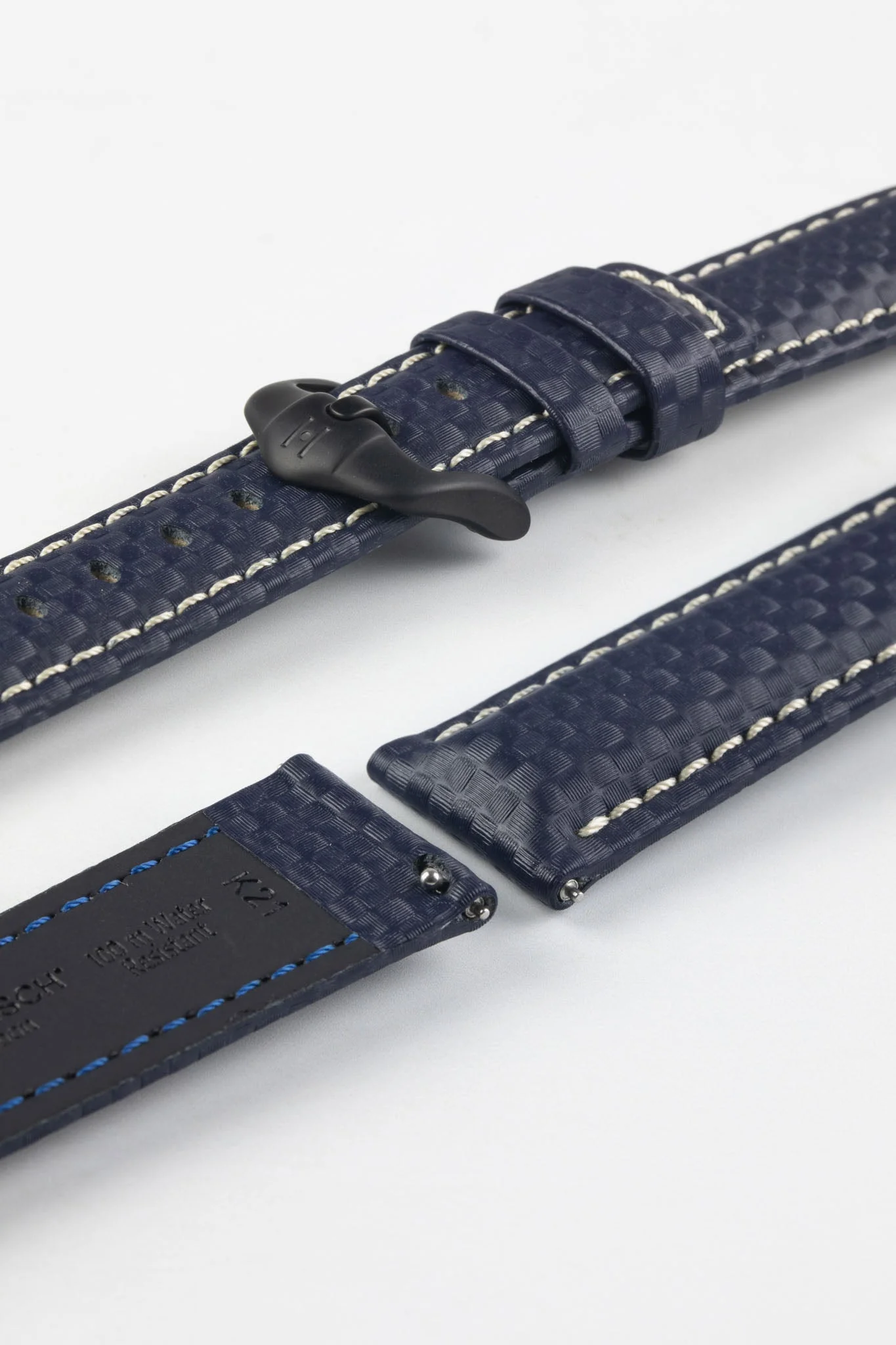 Hirsch CARBON Embossed Water-Resistant Leather Watch Strap in BLUE - Image 9