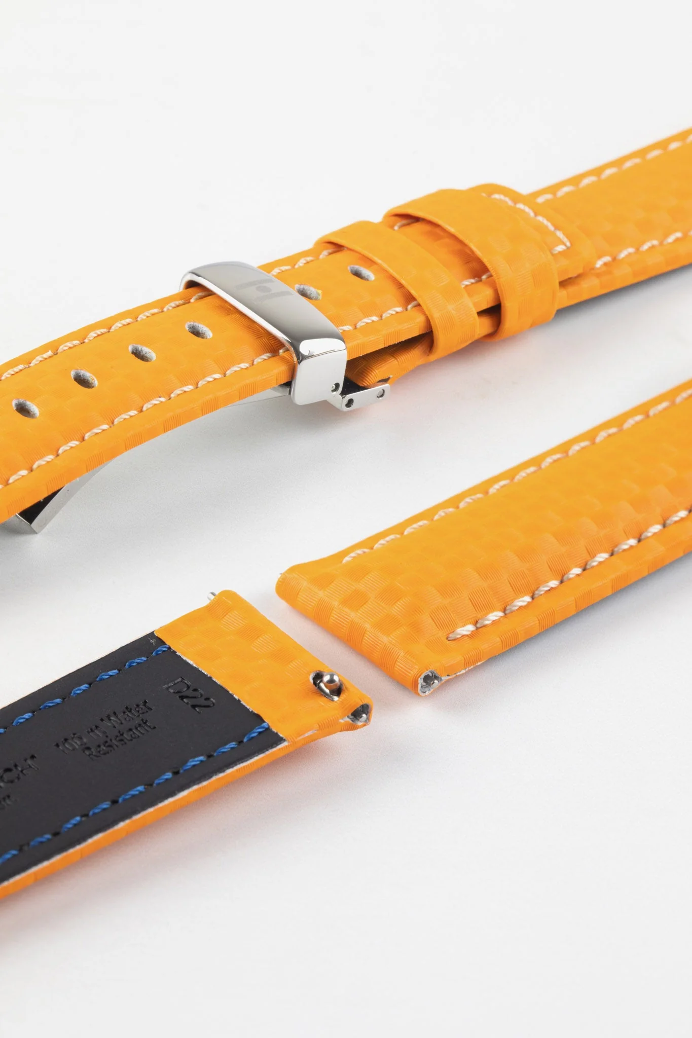 Hirsch CARBON Embossed Water-Resistant Leather Watch Strap in ORANGE - Image 10