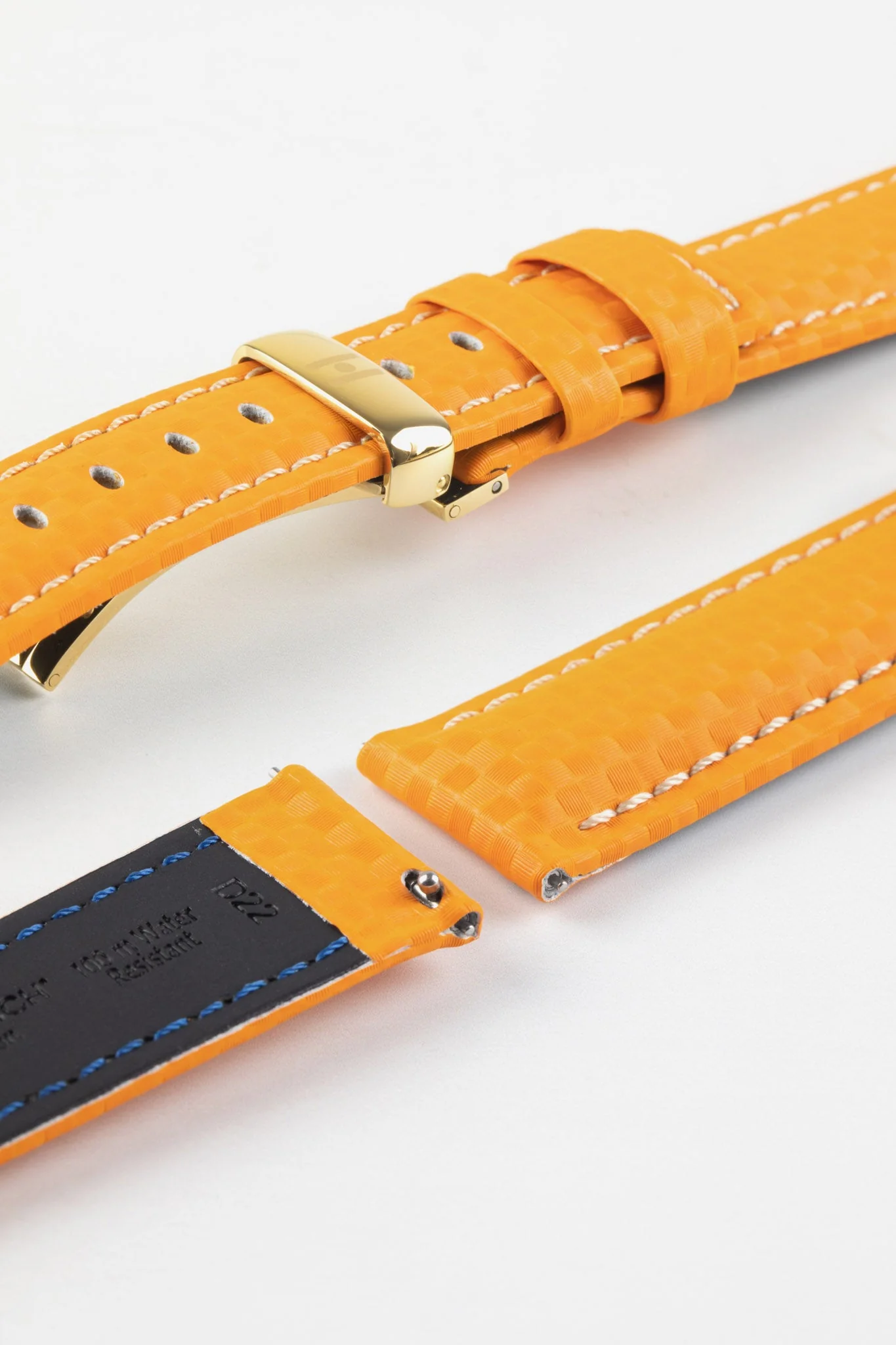 Hirsch CARBON Embossed Water-Resistant Leather Watch Strap in ORANGE - Image 11