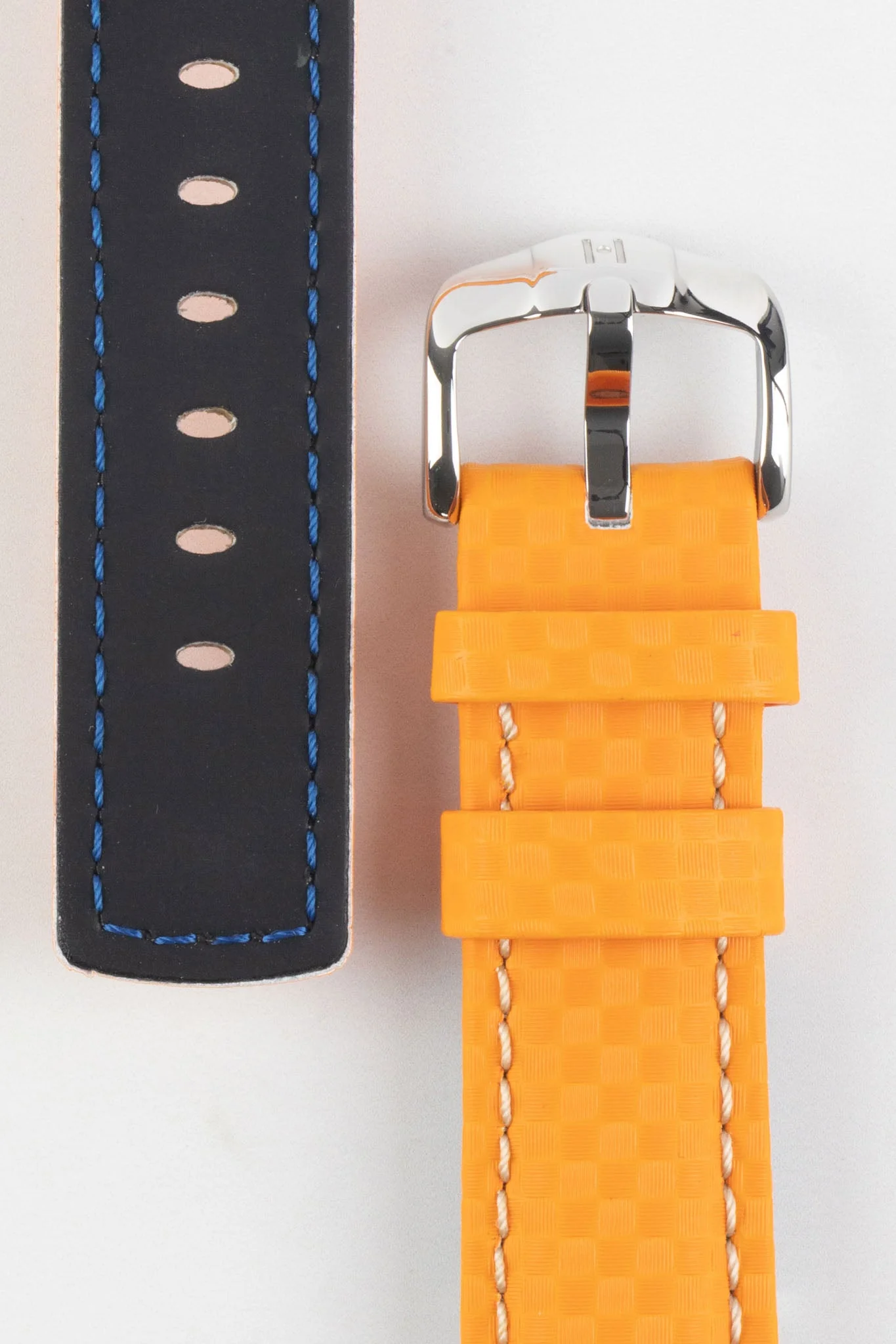 Hirsch CARBON Embossed Water-Resistant Leather Watch Strap in ORANGE - Image 3