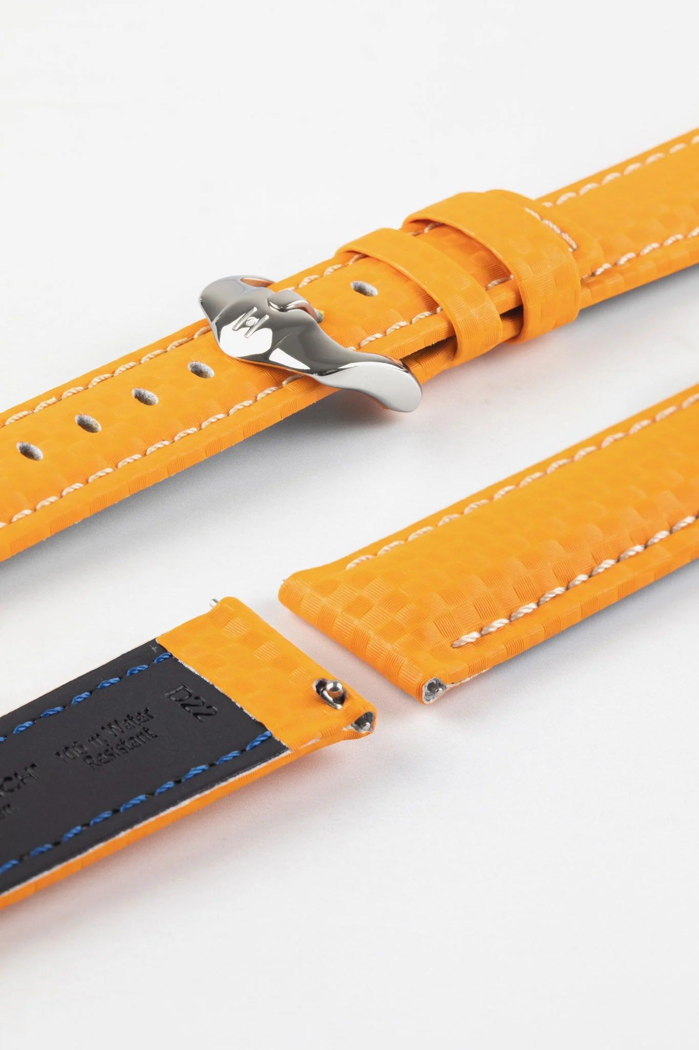 Hirsch CARBON Embossed Water-Resistant Leather Watch Strap in ORANGE - Image 7
