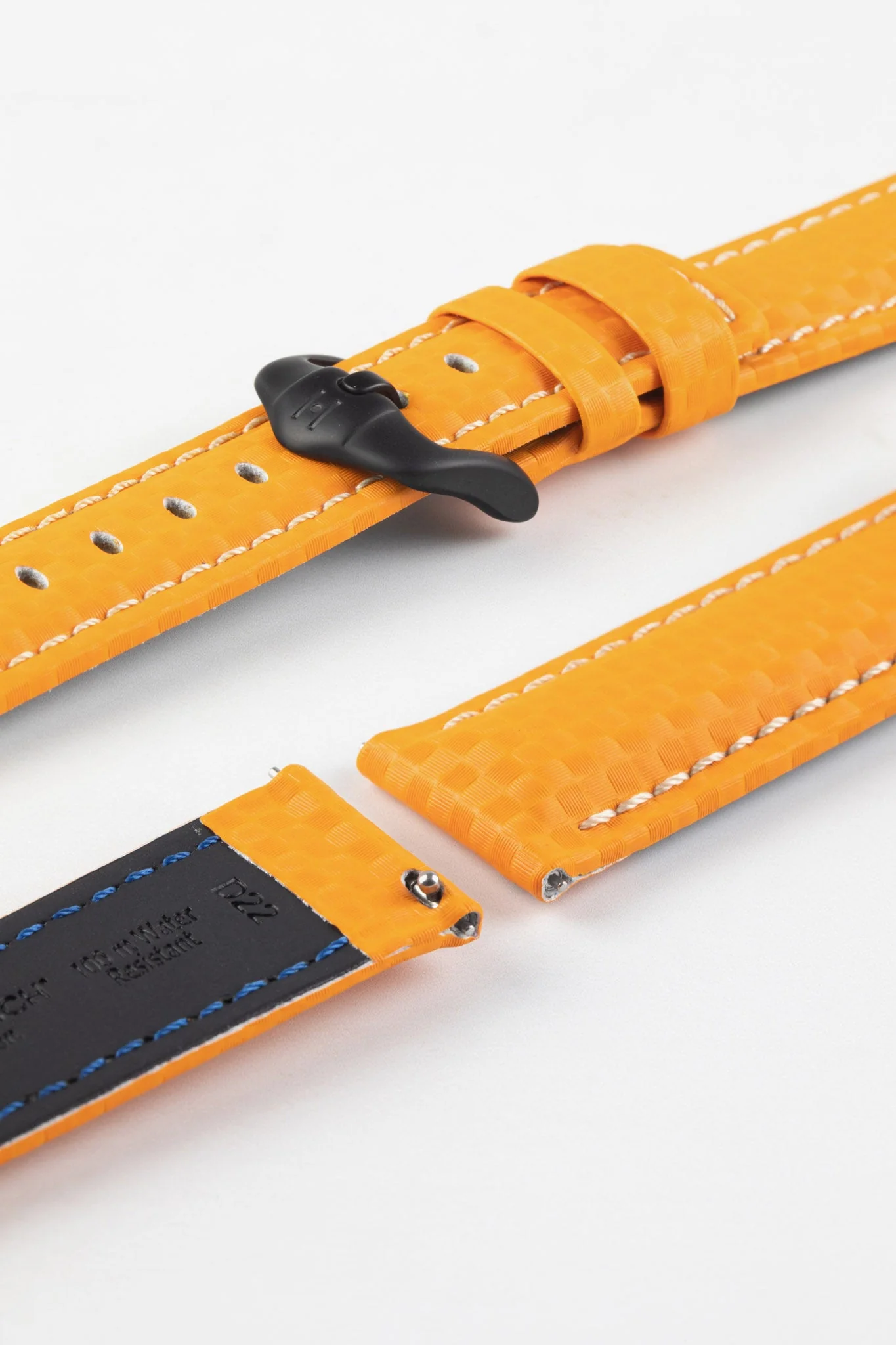 Hirsch CARBON Embossed Water-Resistant Leather Watch Strap in ORANGE - Image 8