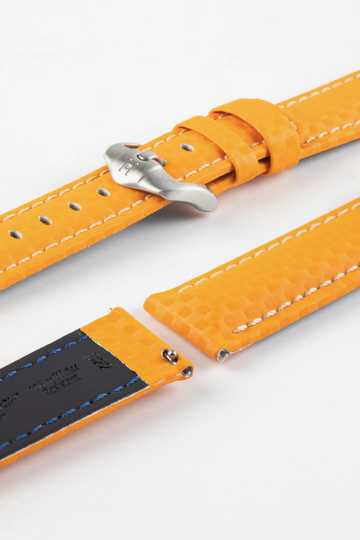 Hirsch CARBON Embossed Water-Resistant Leather Watch Strap in ORANGE - Image 9