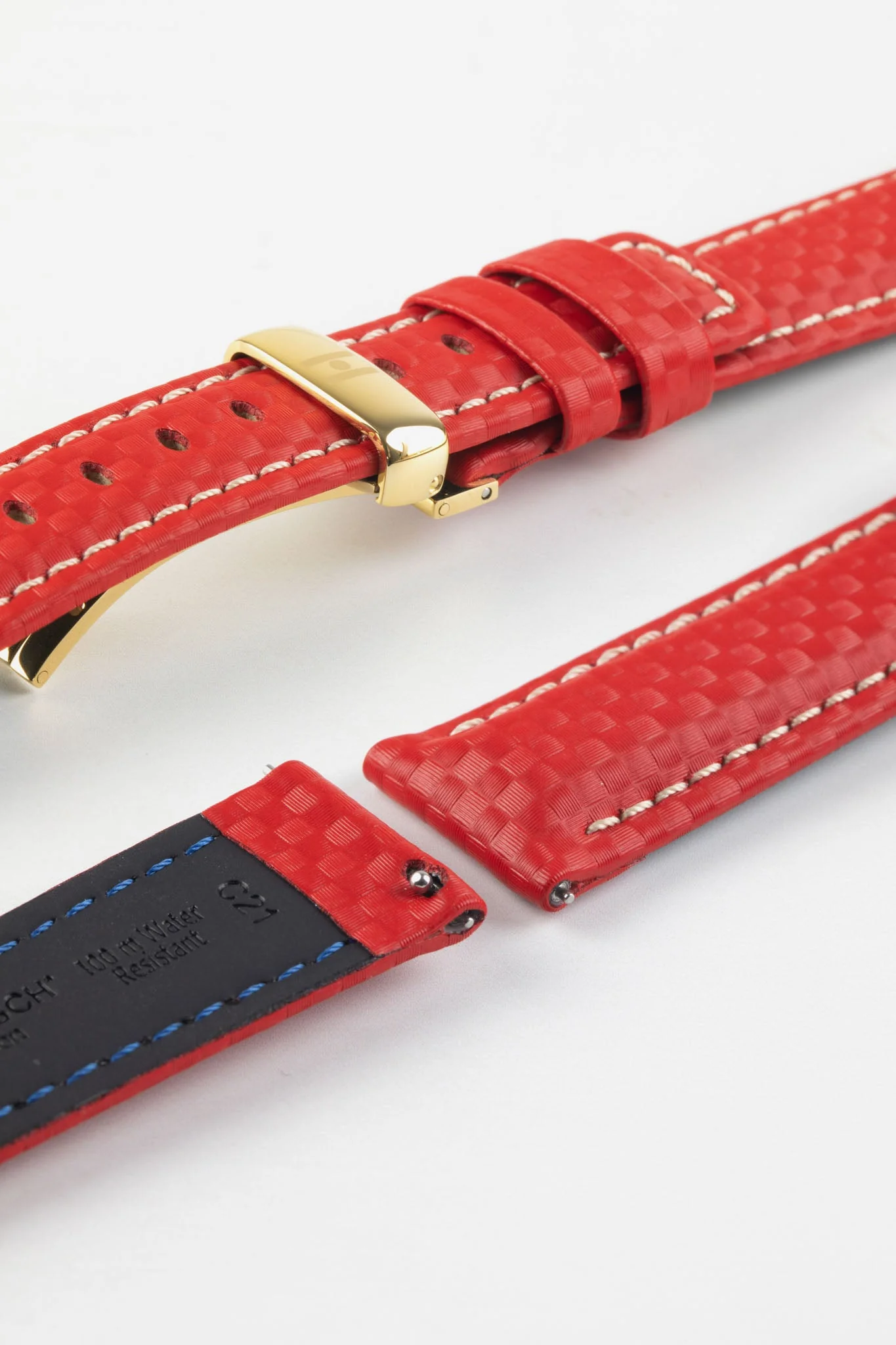 Hirsch CARBON Embossed Water-Resistant Leather Watch Strap in RED - Image 11