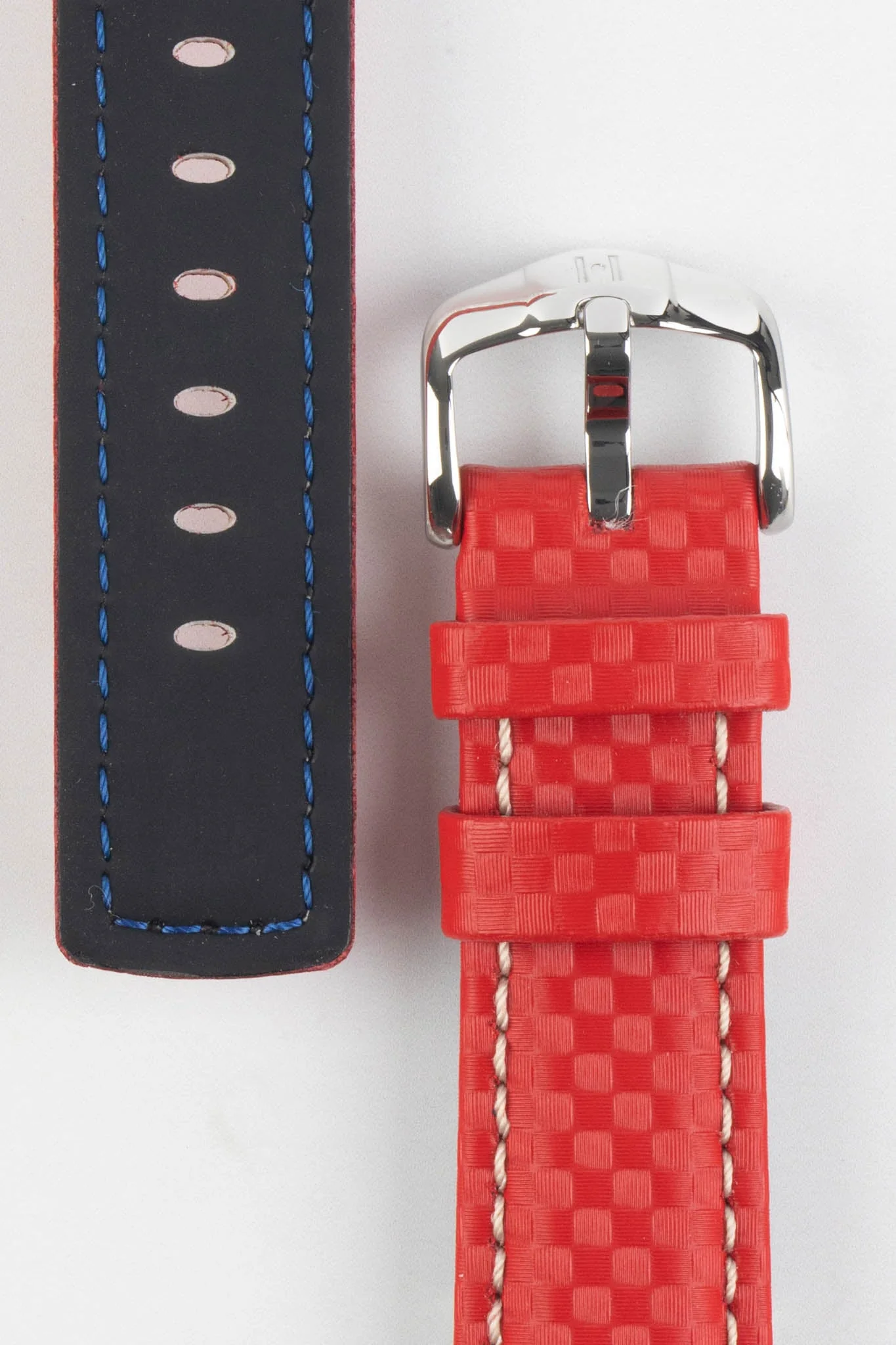 Hirsch CARBON Embossed Water-Resistant Leather Watch Strap in RED - Image 3