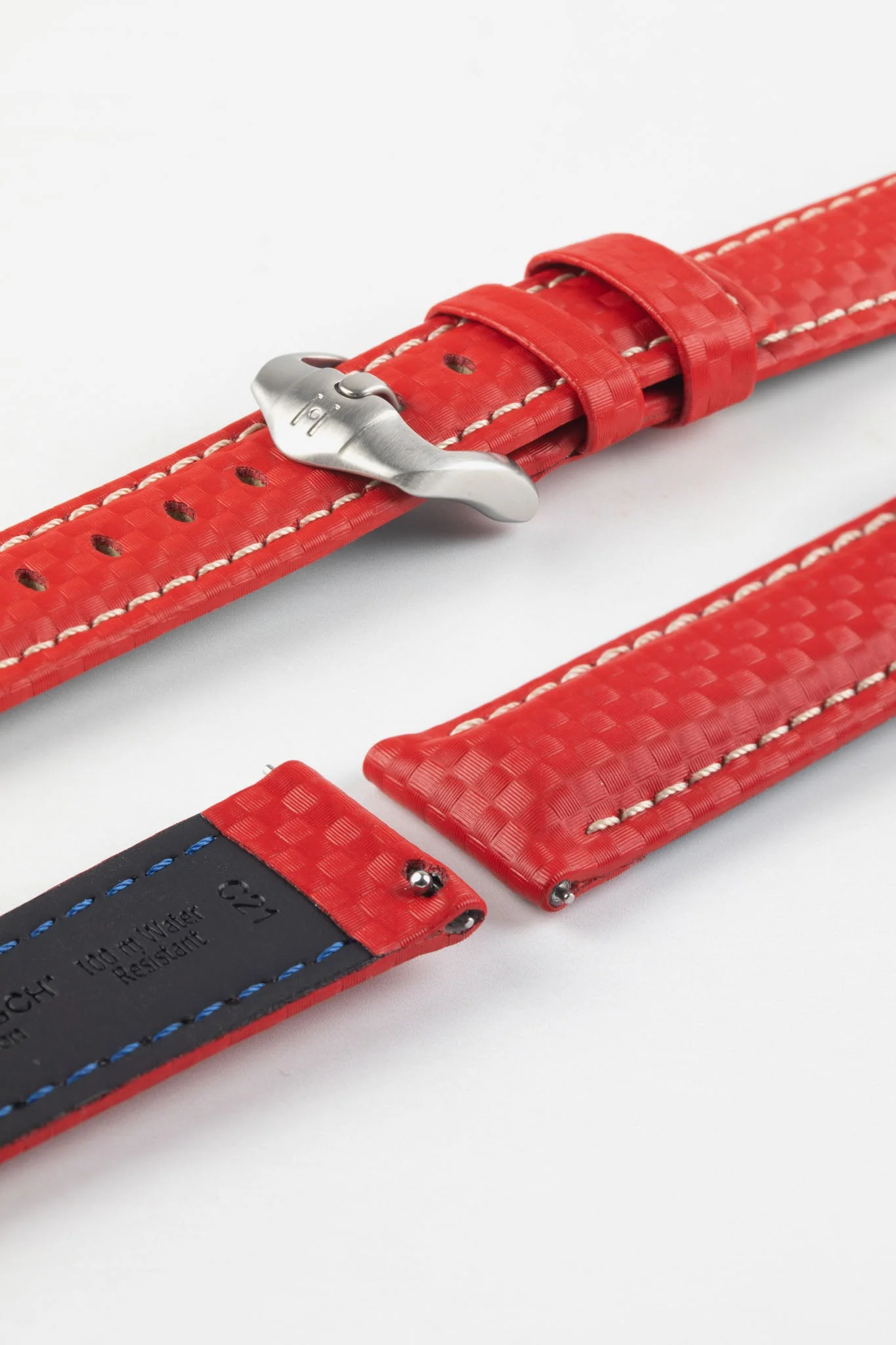 Hirsch CARBON Embossed Water-Resistant Leather Watch Strap in RED - Image 8