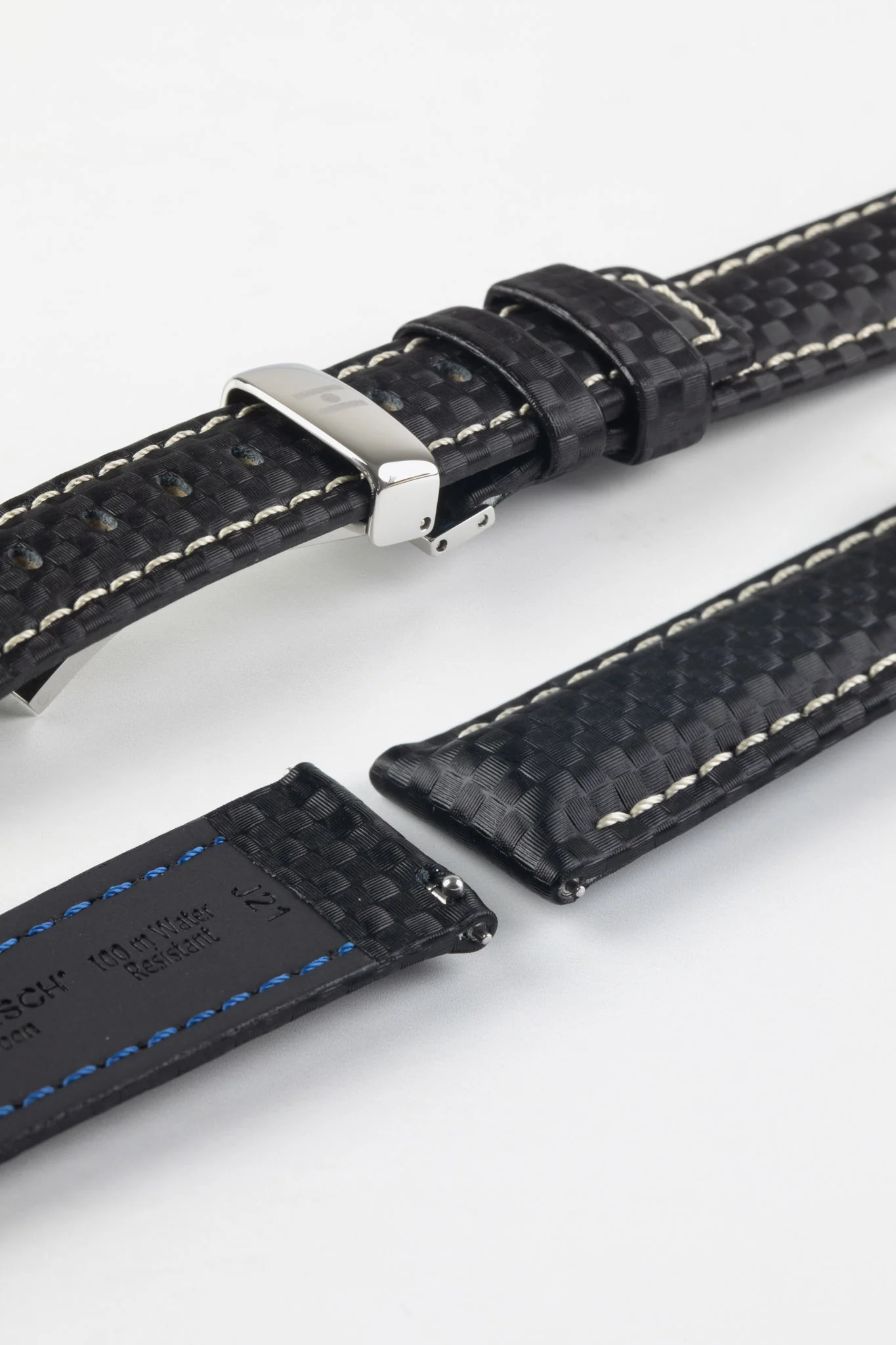 Hirsch CARBON Black Embossed Water-Resistant Leather Watch Strap - Image 10