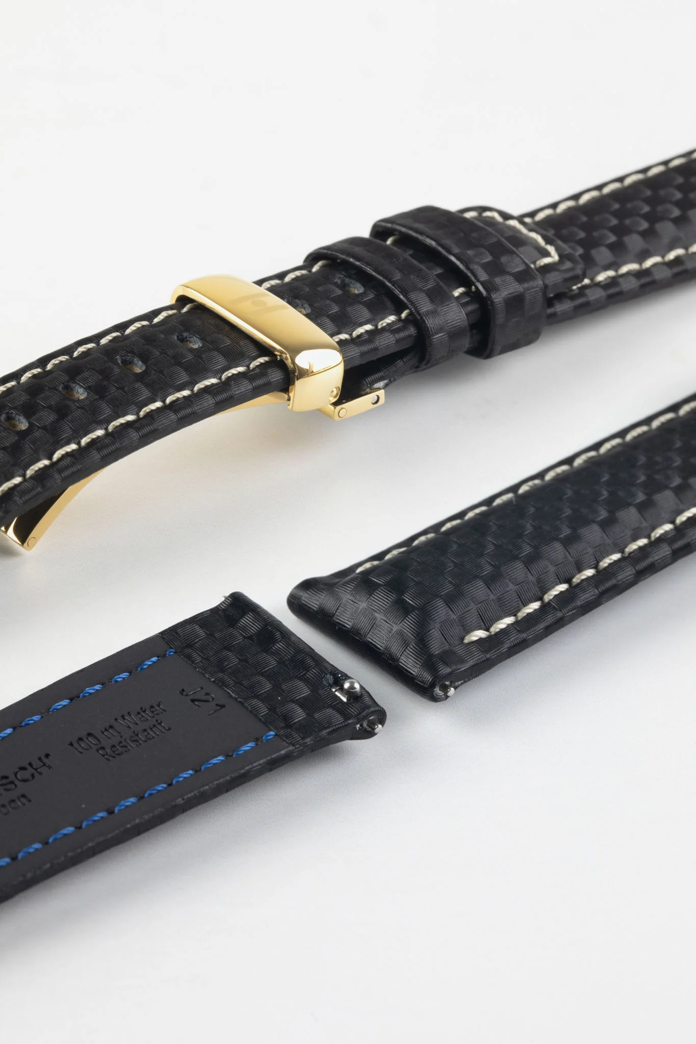 Hirsch CARBON Black Embossed Water-Resistant Leather Watch Strap - Image 11