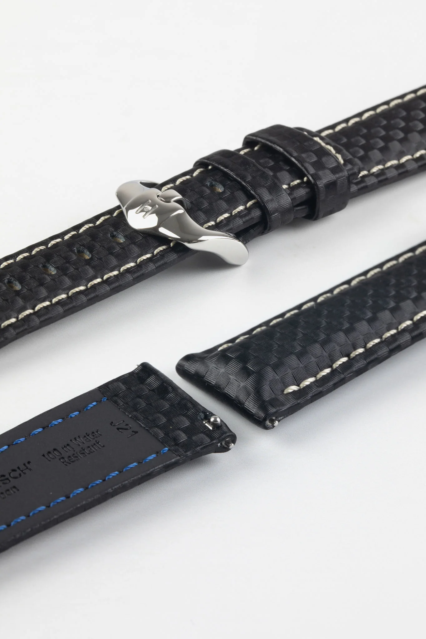 Hirsch CARBON Black Embossed Water-Resistant Leather Watch Strap - Image 7
